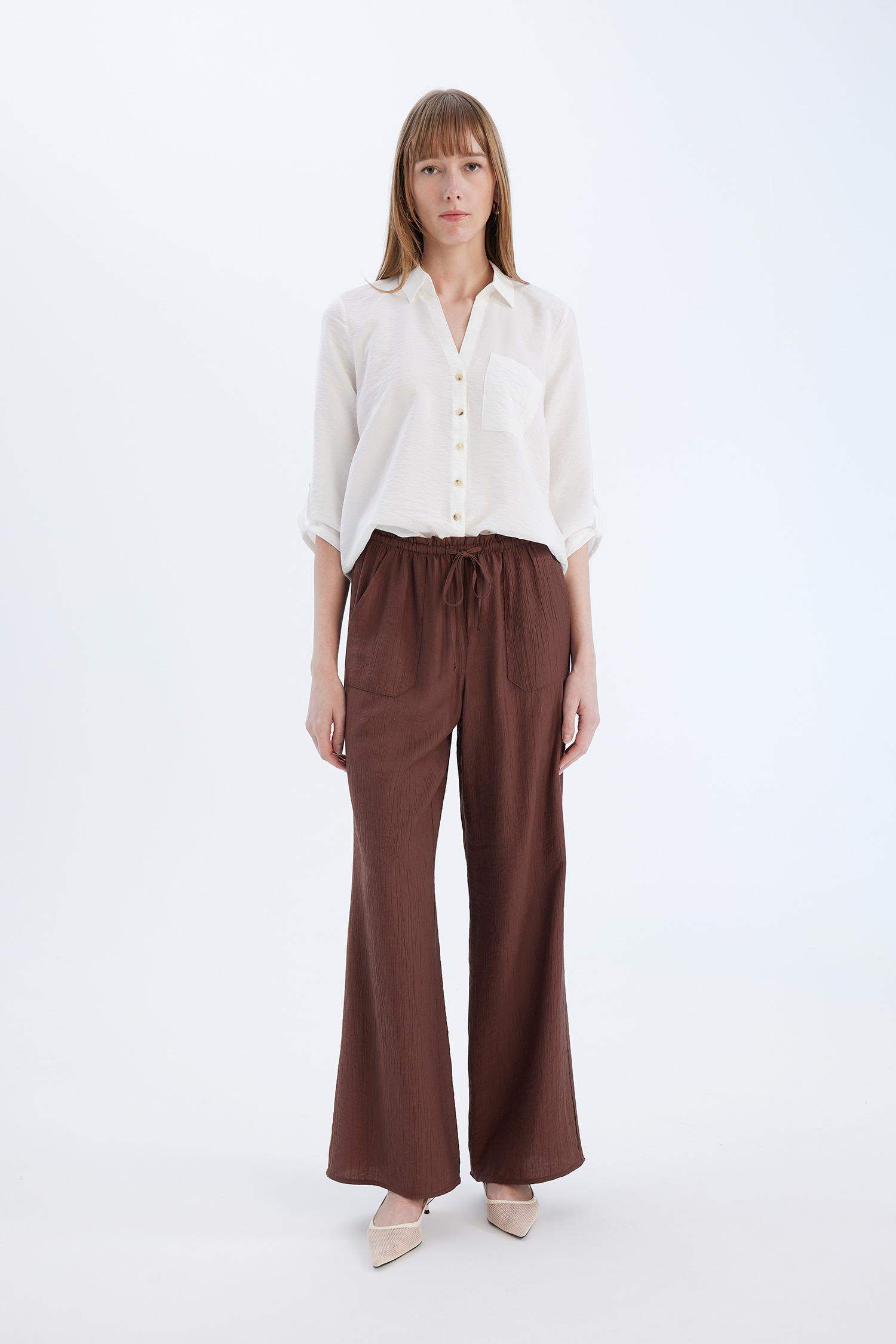 سروال قصة مستقيمة وايد ليج بجيب