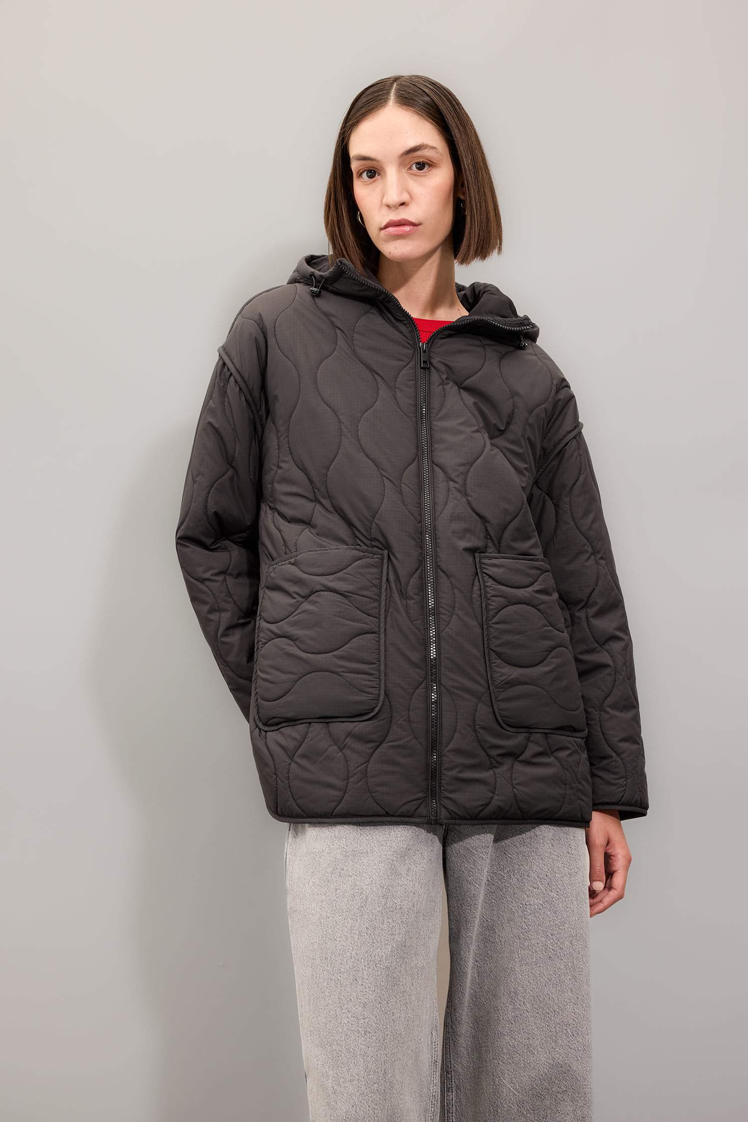 Regular Fit Mont Kapüşonlu Kapitoneli Fermuarlı Cepli Mevsimlik