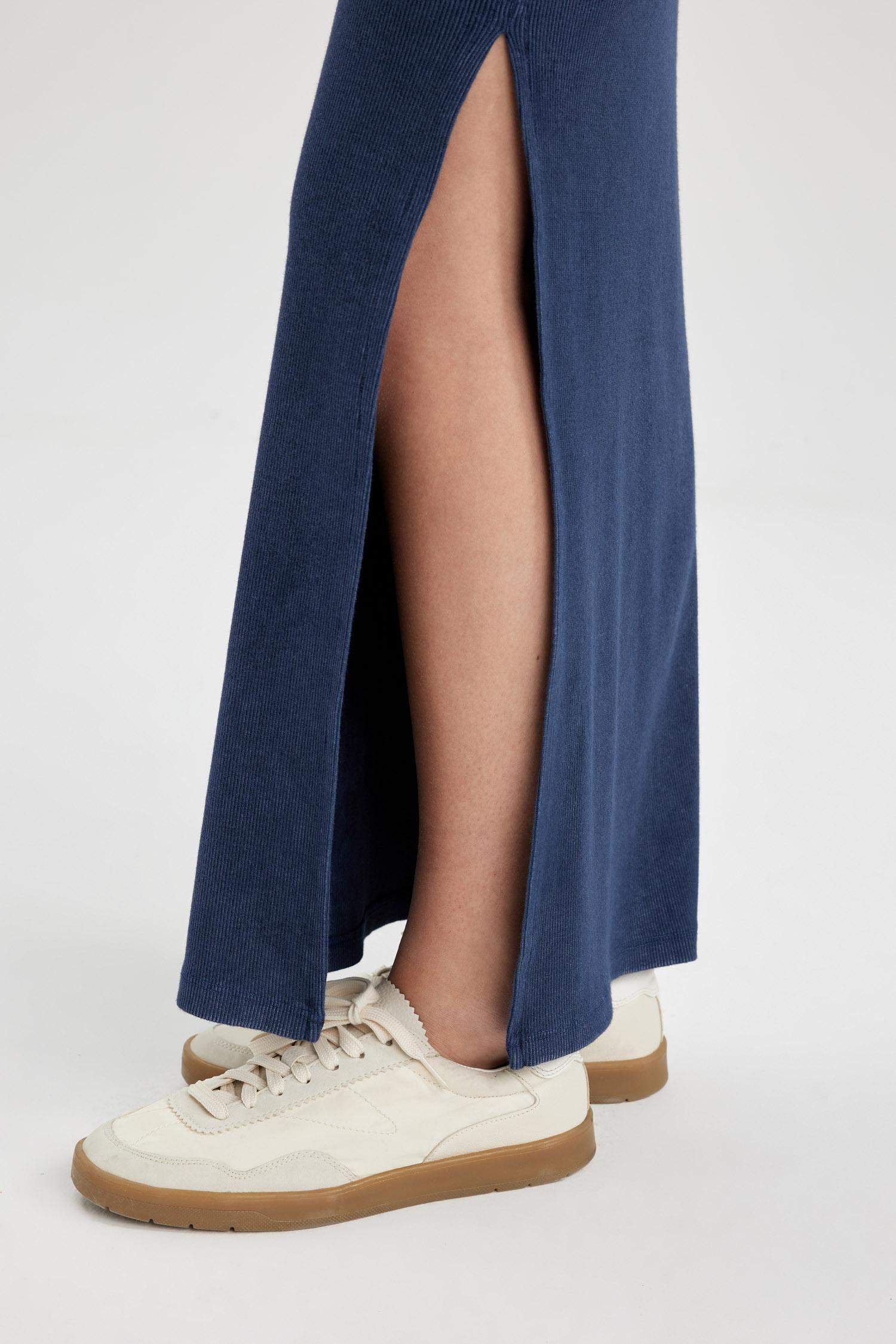 Fitilli Kaşkorse Yırtmaçlı Yıkamalı Soluk Efektli Maxi Etek