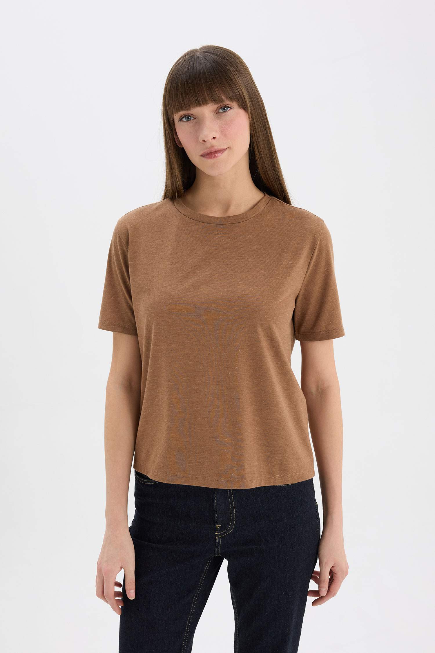 Relax Fit Bisiklet Yaka Simli Kumaş Kısa Kollu Tişört