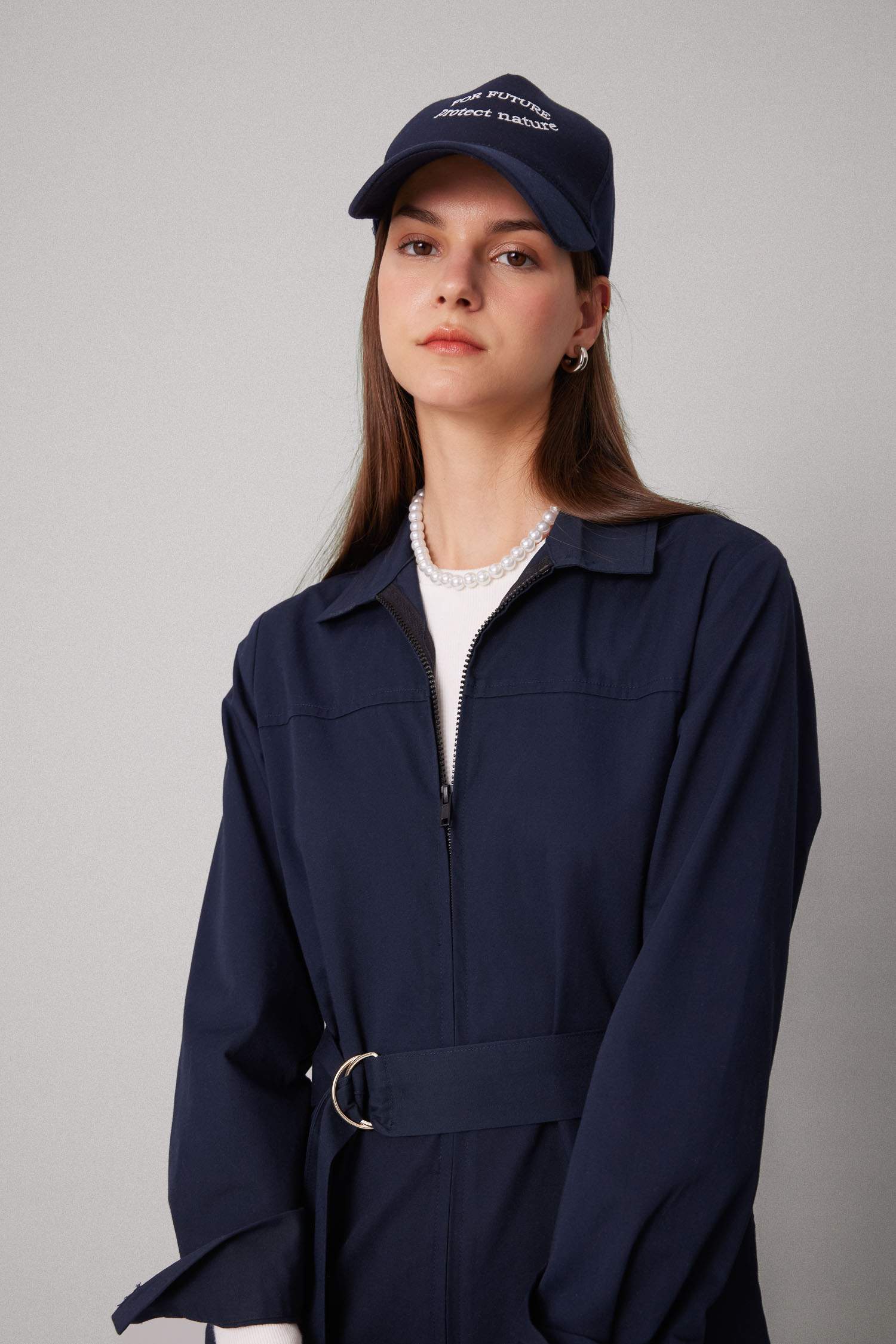 Combinaison Ceinturée Gabardine Col Chemise à Manches Longues