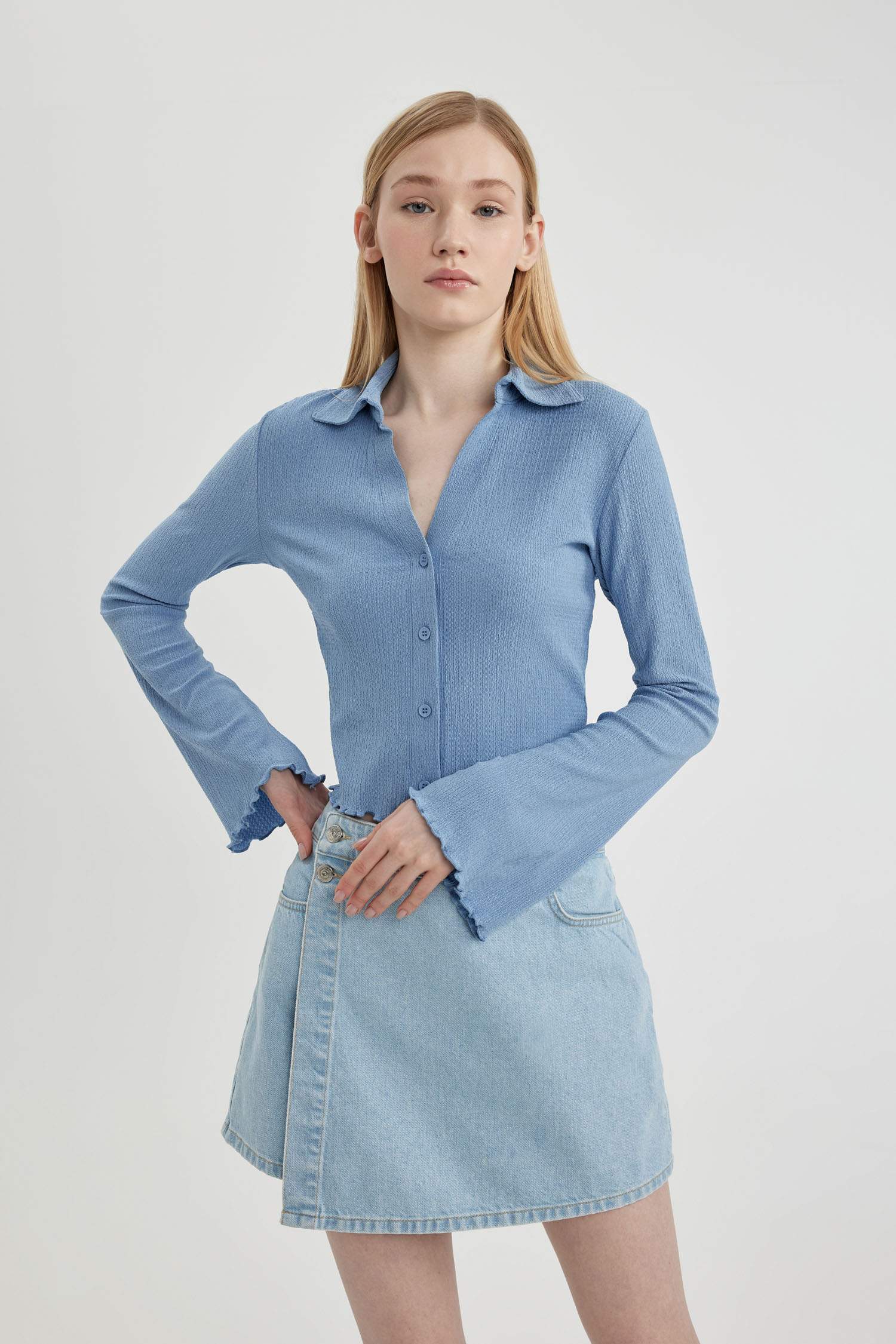 Coool Fitted Bürümcük Uzun Kollu Gömlek