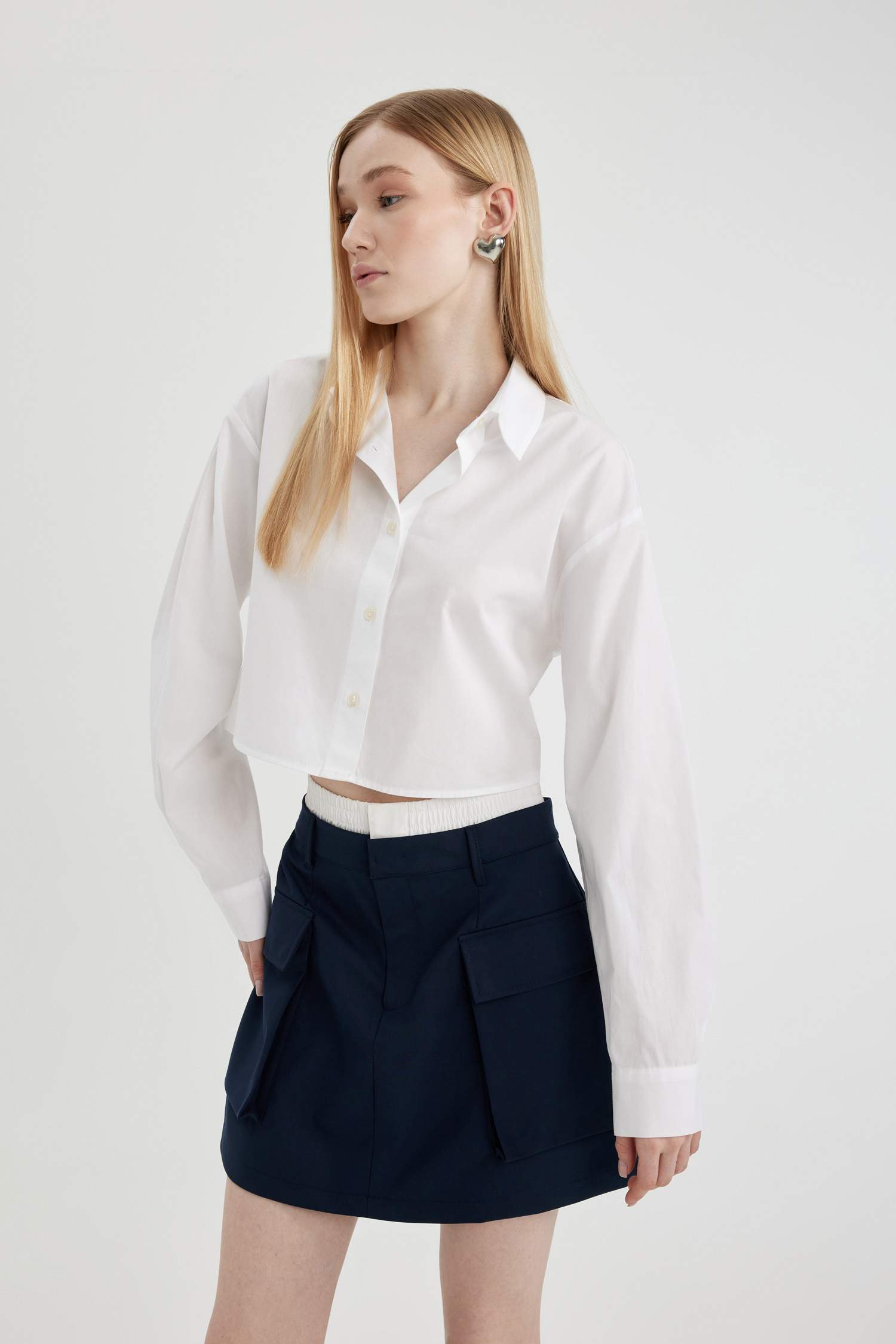 Oversize Fit Shirt Collar Poplin Long Sleeve Shirt