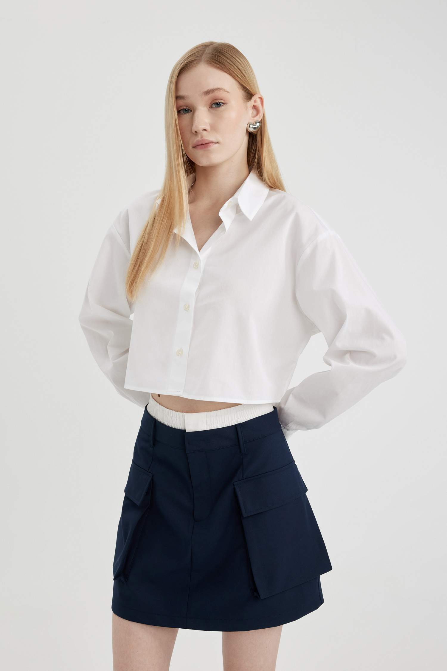 Oversize Fit Shirt Collar Poplin Long Sleeve Shirt