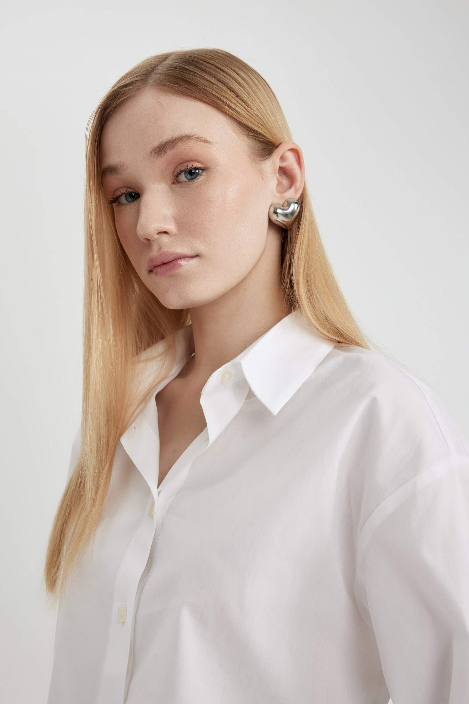 Oversize Fit Shirt Collar Poplin Long Sleeve Shirt