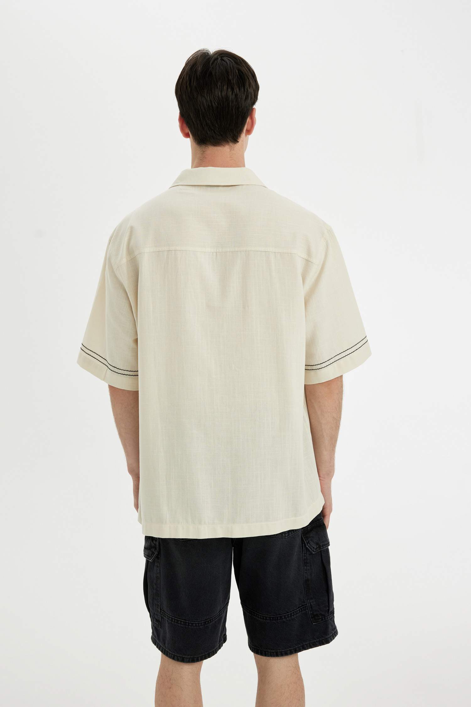 Relax Fit Apache Neck Cotton Embroidered Short Sleeve Shirt