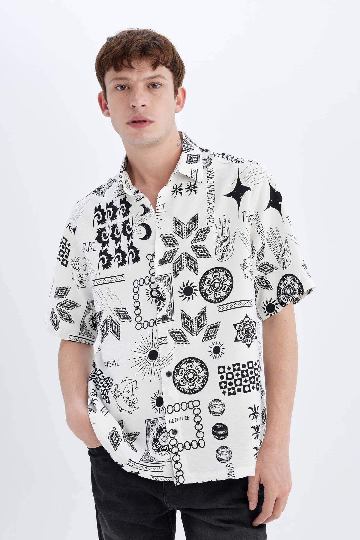 قميص فيسكوز قصة مريحة مطبوع