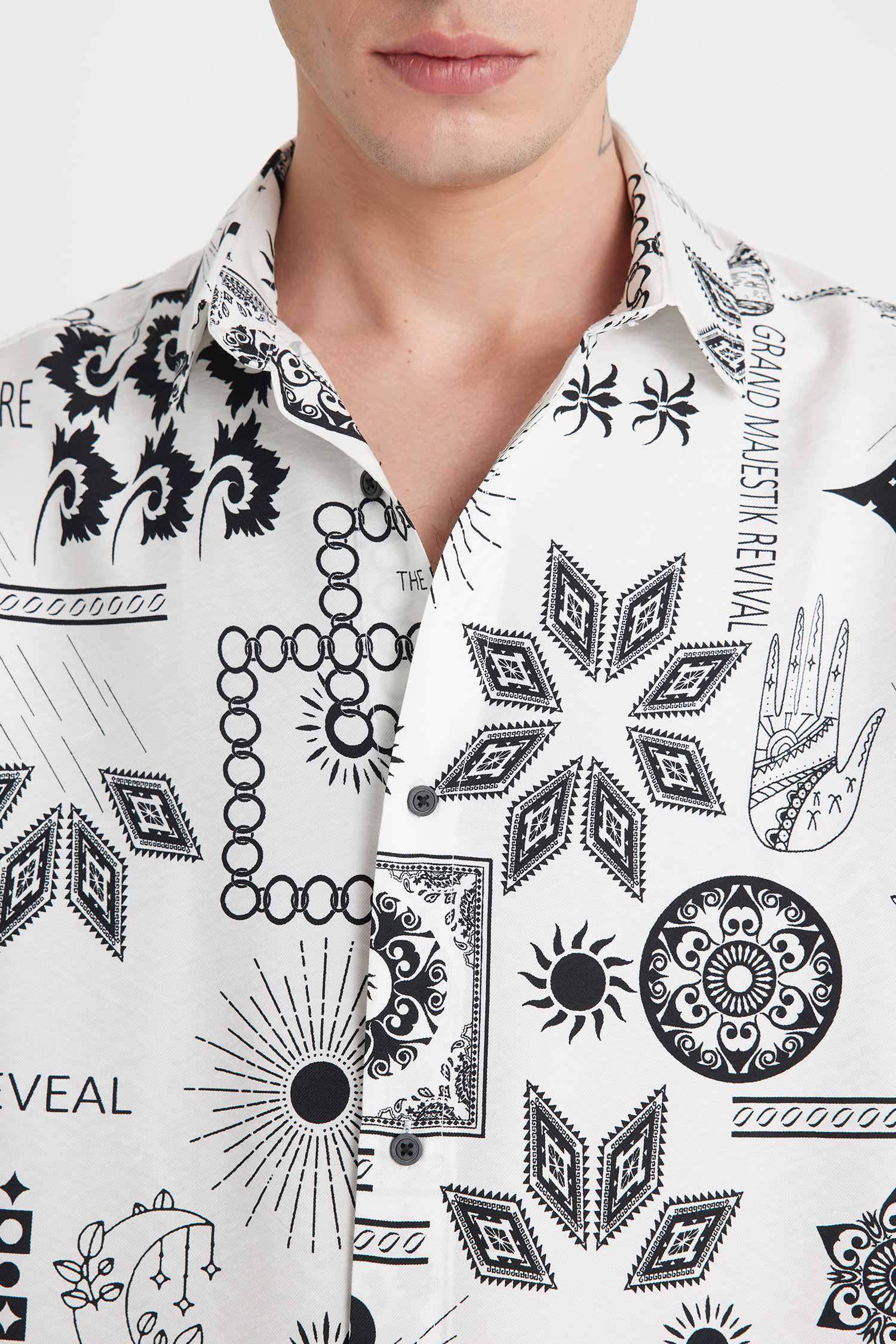 قميص فيسكوز قصة مريحة مطبوع