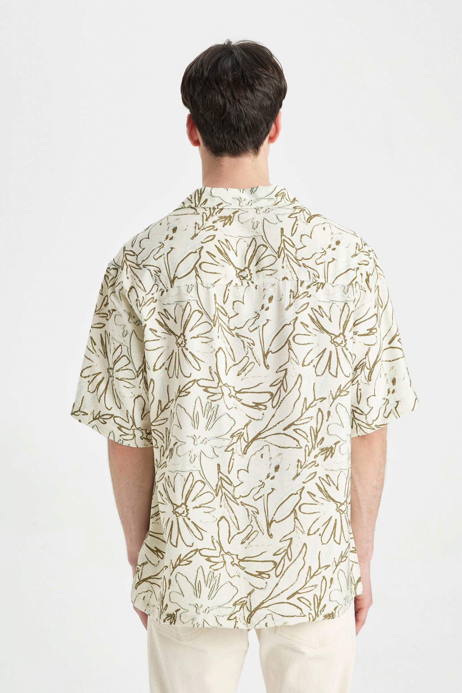 قميص نص ردن فيسكوز مطبوع قصة مريحة وياخة عالية