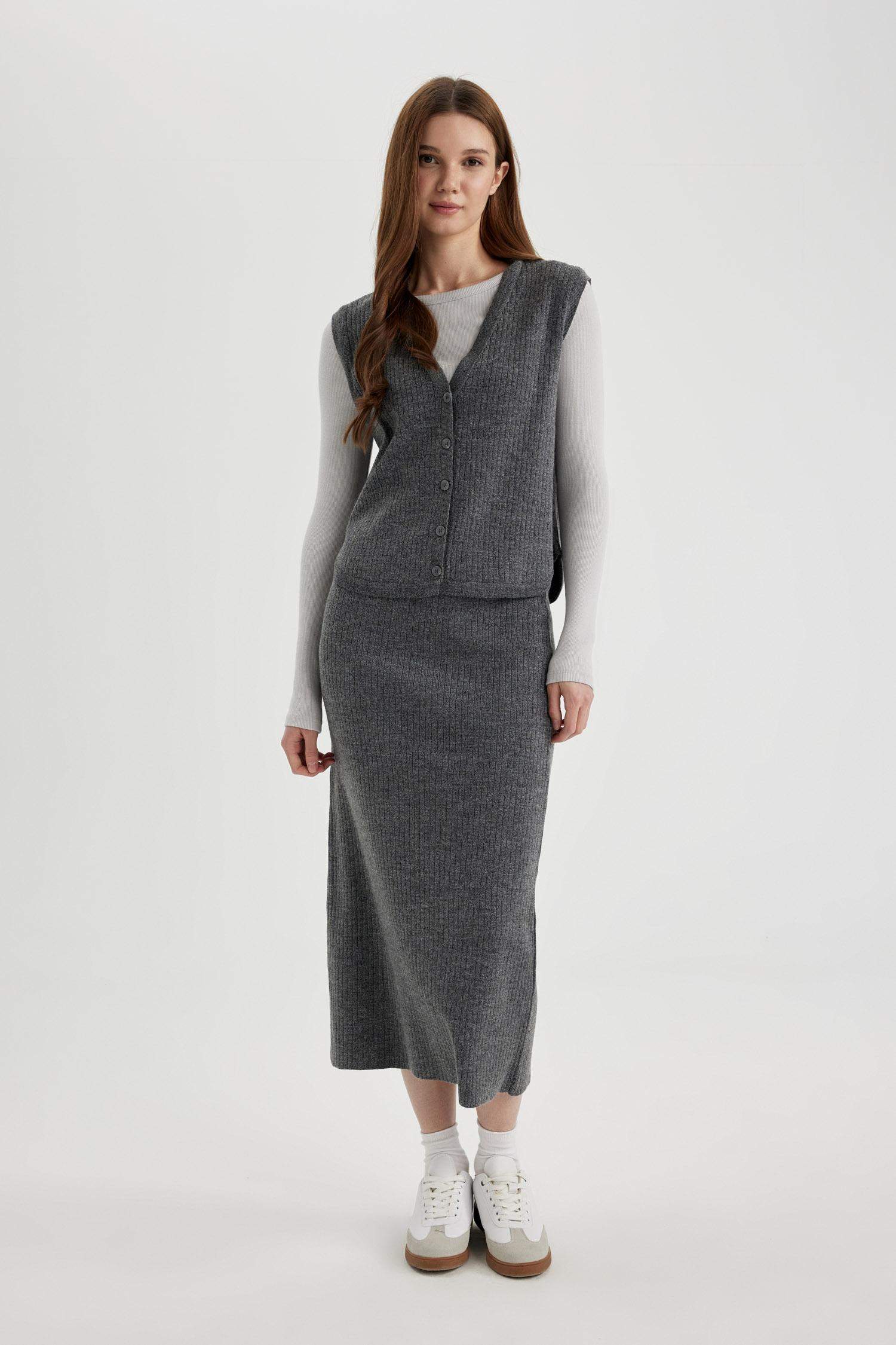 Regular Fit Triko Maxi Etek