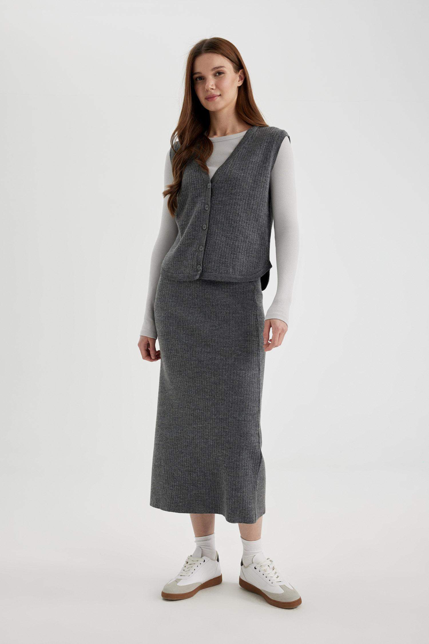 Regular Fit Triko Maxi Etek