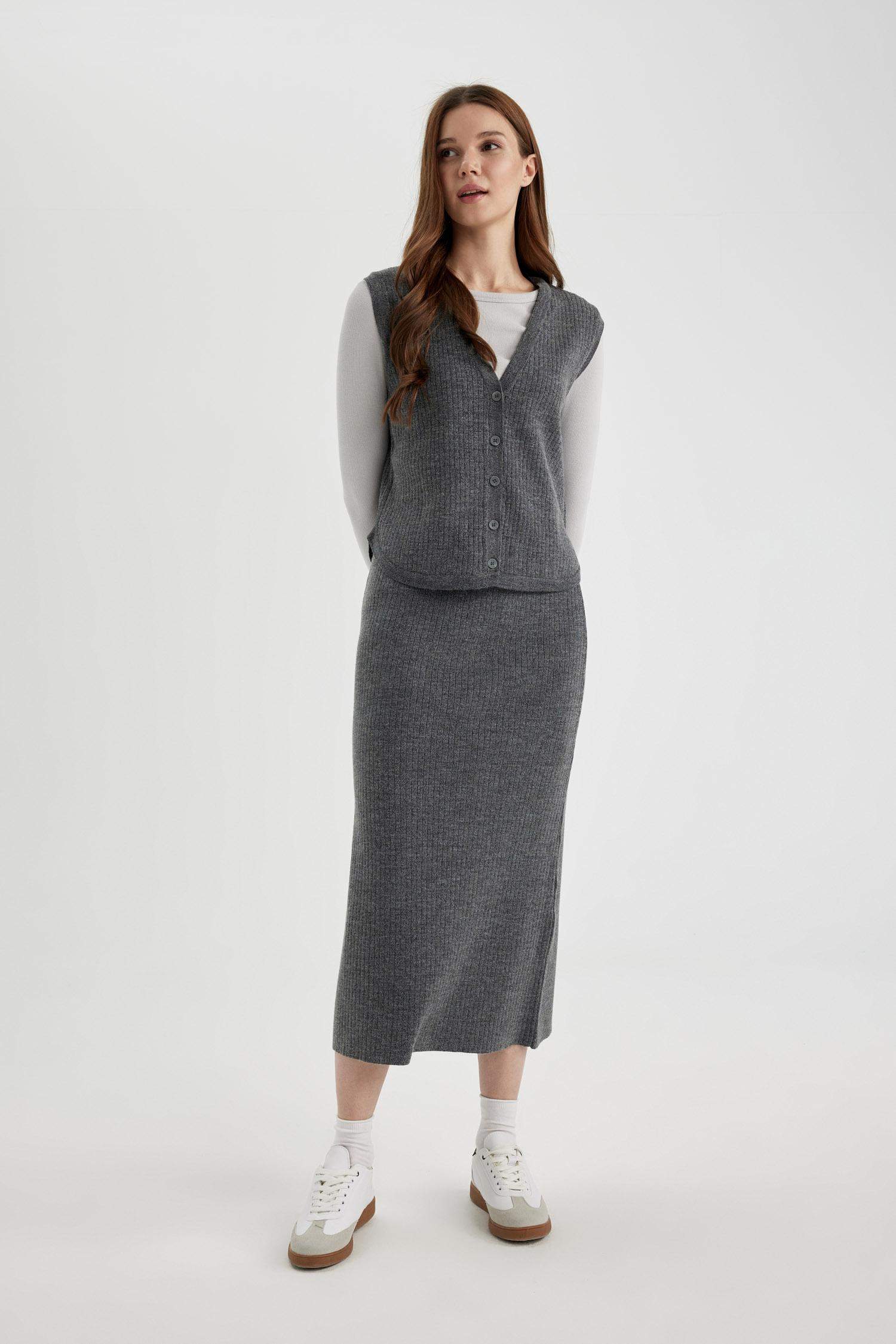 Regular Fit Triko Maxi Etek