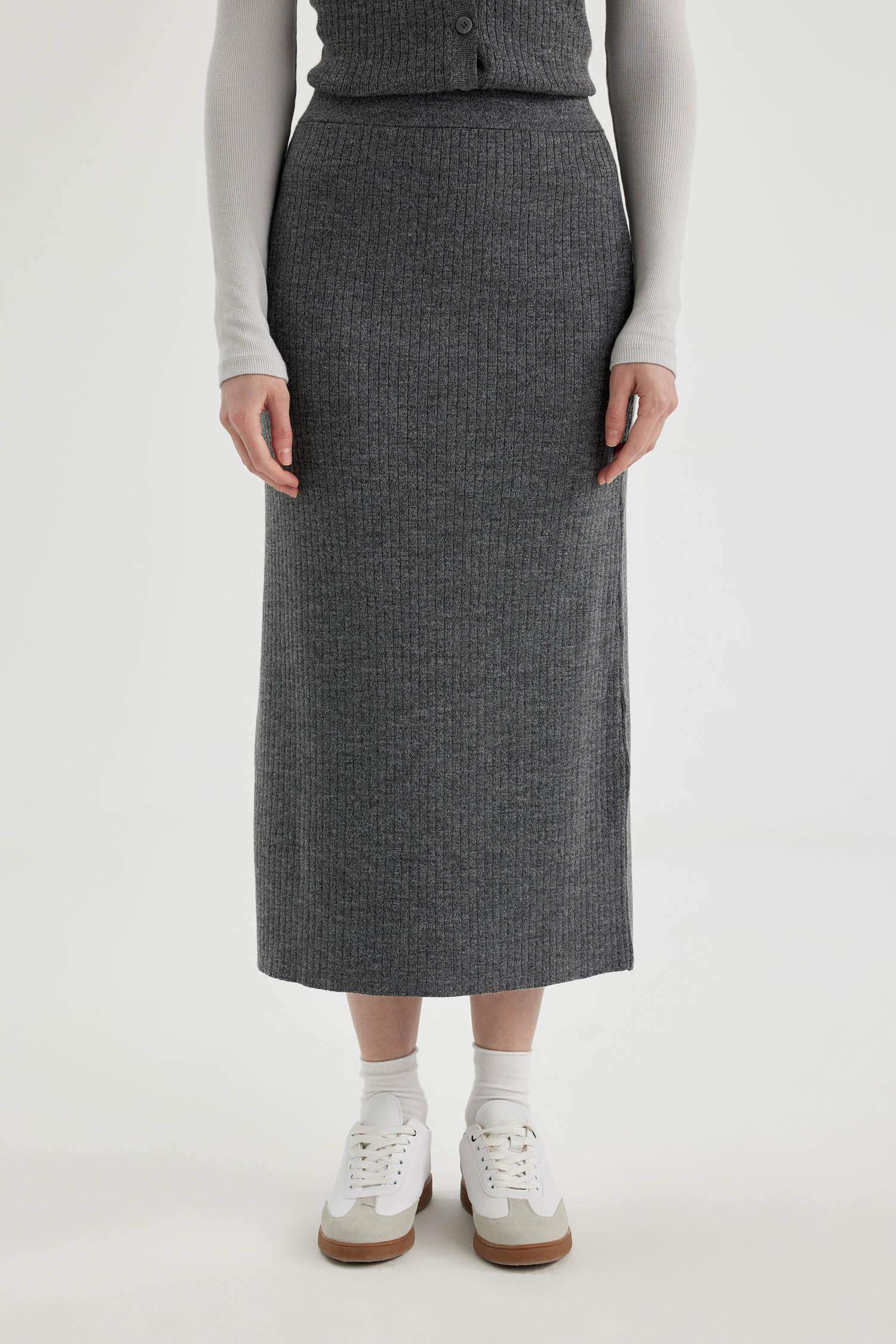 Regular Fit Triko Maxi Etek