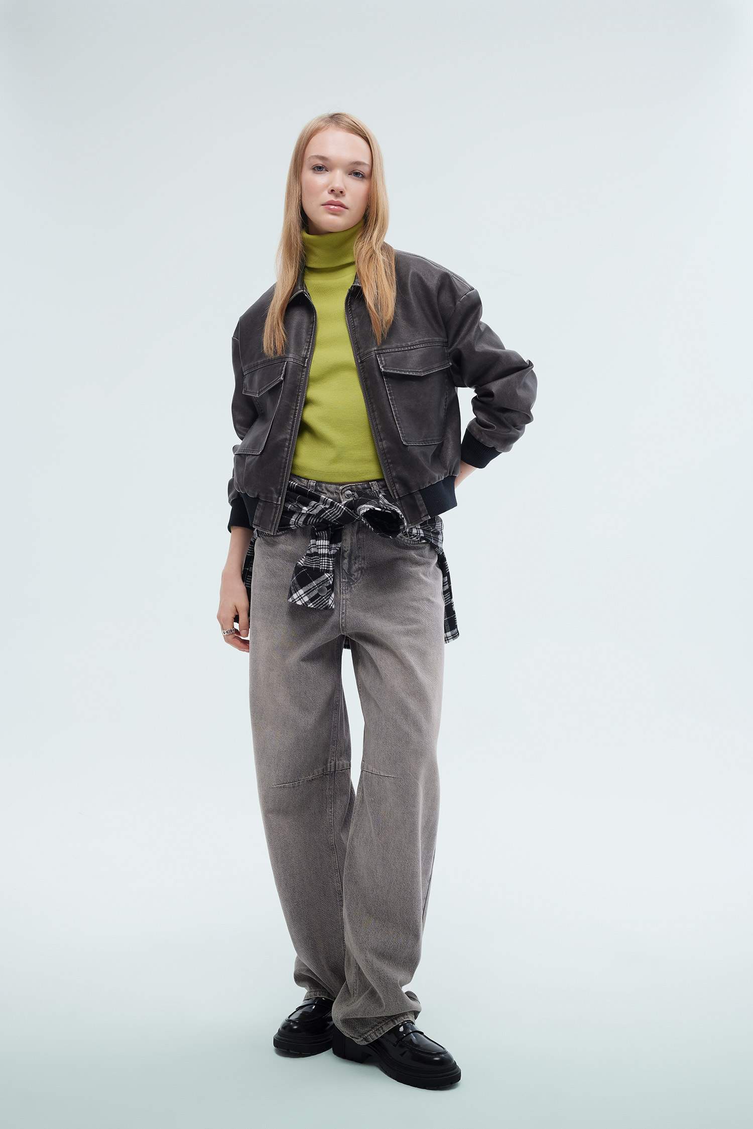 Su Geçirmez Suni Deri Ceket Mont Regular Kalıp Polo Yaka Fermuarlı Eskitme