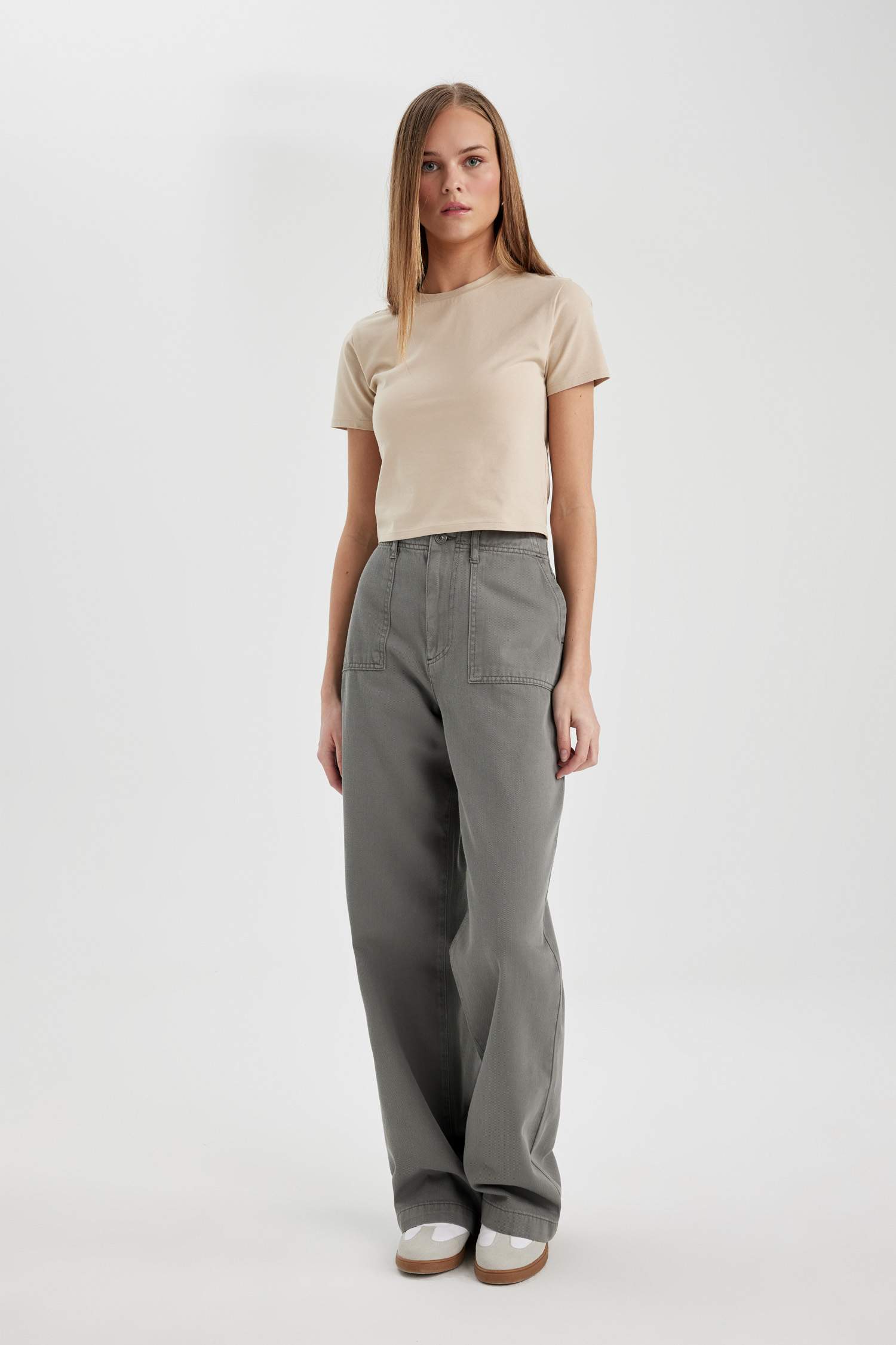 Gabardin Pantolon Wide Leg Geniş Bol Paça Basic Düz Cepli Standart Boy Normal Bel