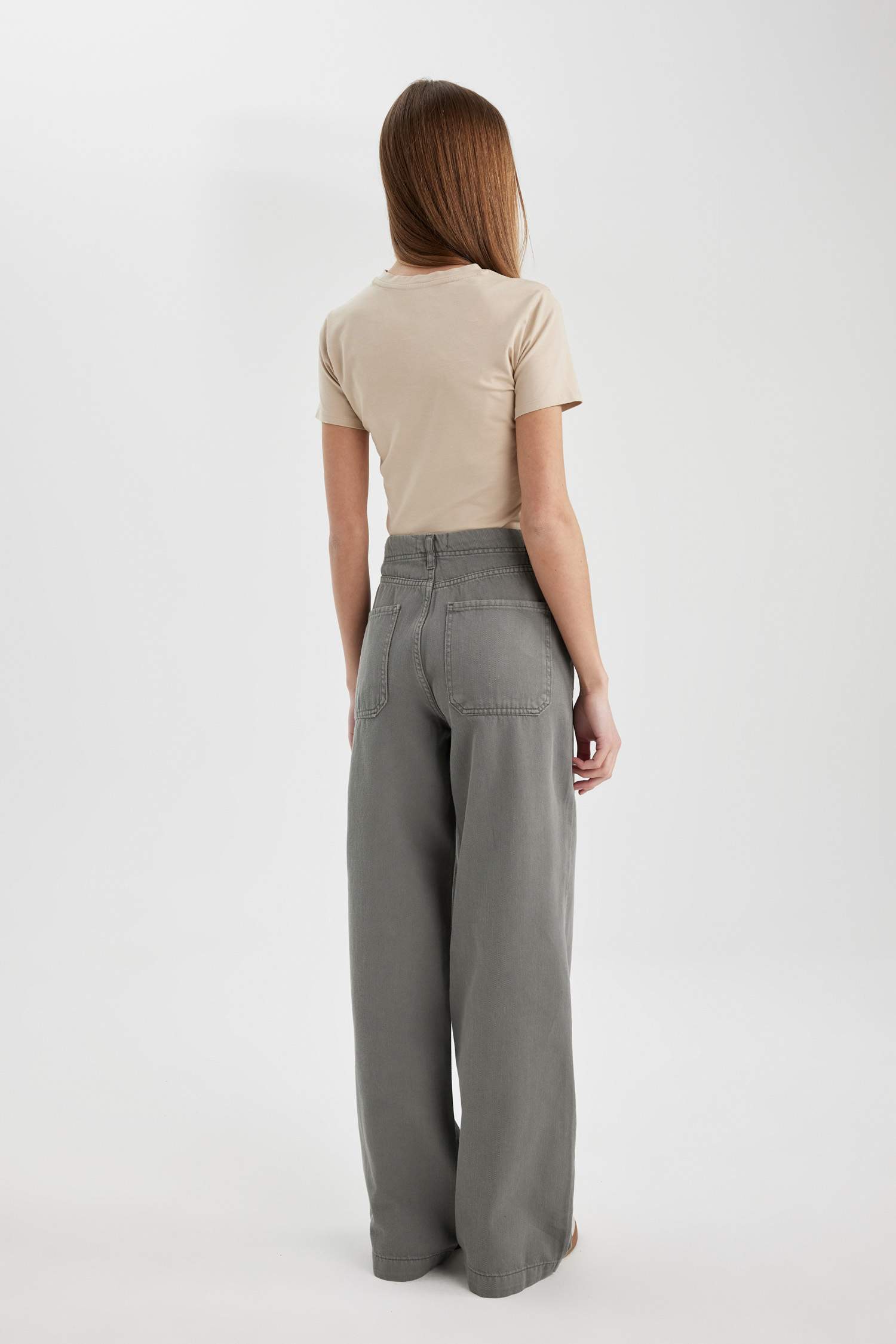 Gabardin Pantolon Wide Leg Geniş Bol Paça Basic Düz Cepli Standart Boy Normal Bel