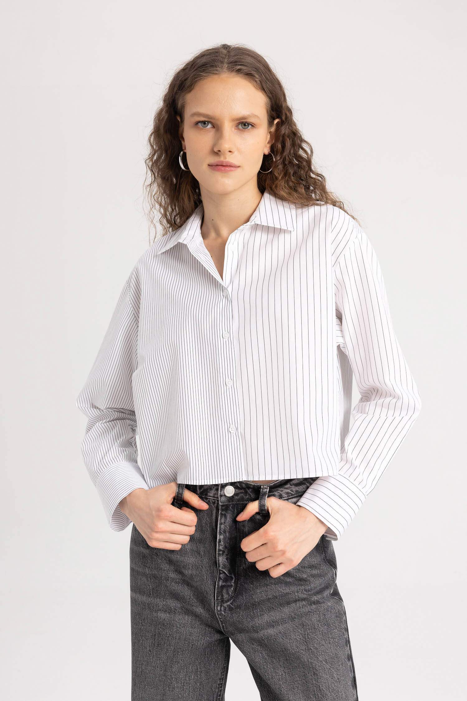 Chemise Oversize en Popeline à Manches Longues