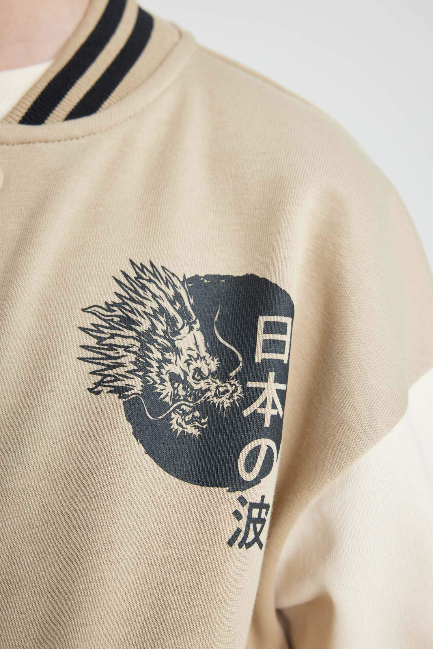 Erkek Çocuk Kolej Yaka Sırt Baskılı Çıtçıt Kapamalı Çift Cepli Mevsimlik Bomber Hırka