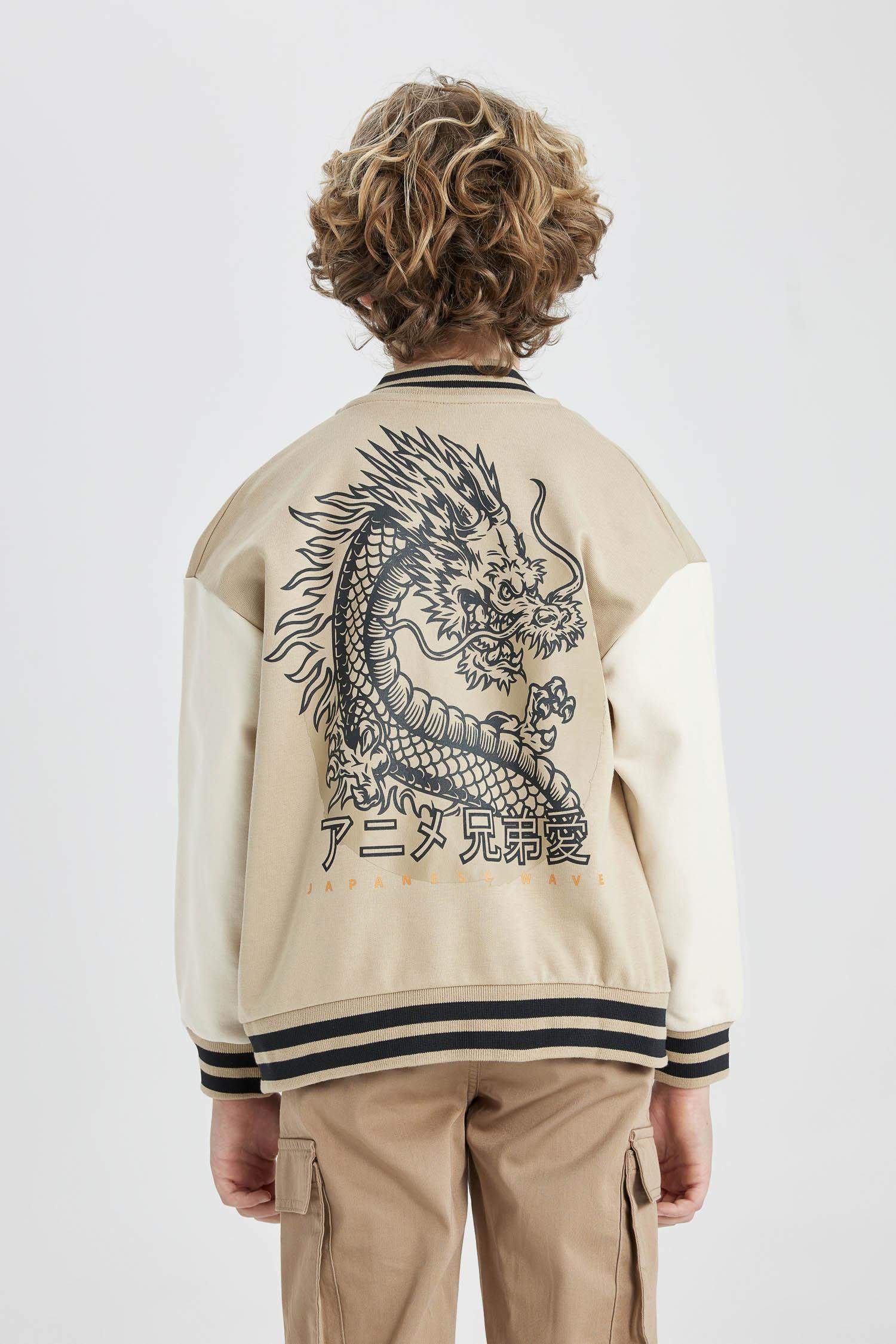 Erkek Çocuk Kolej Yaka Sırt Baskılı Çıtçıt Kapamalı Çift Cepli Mevsimlik Bomber Hırka