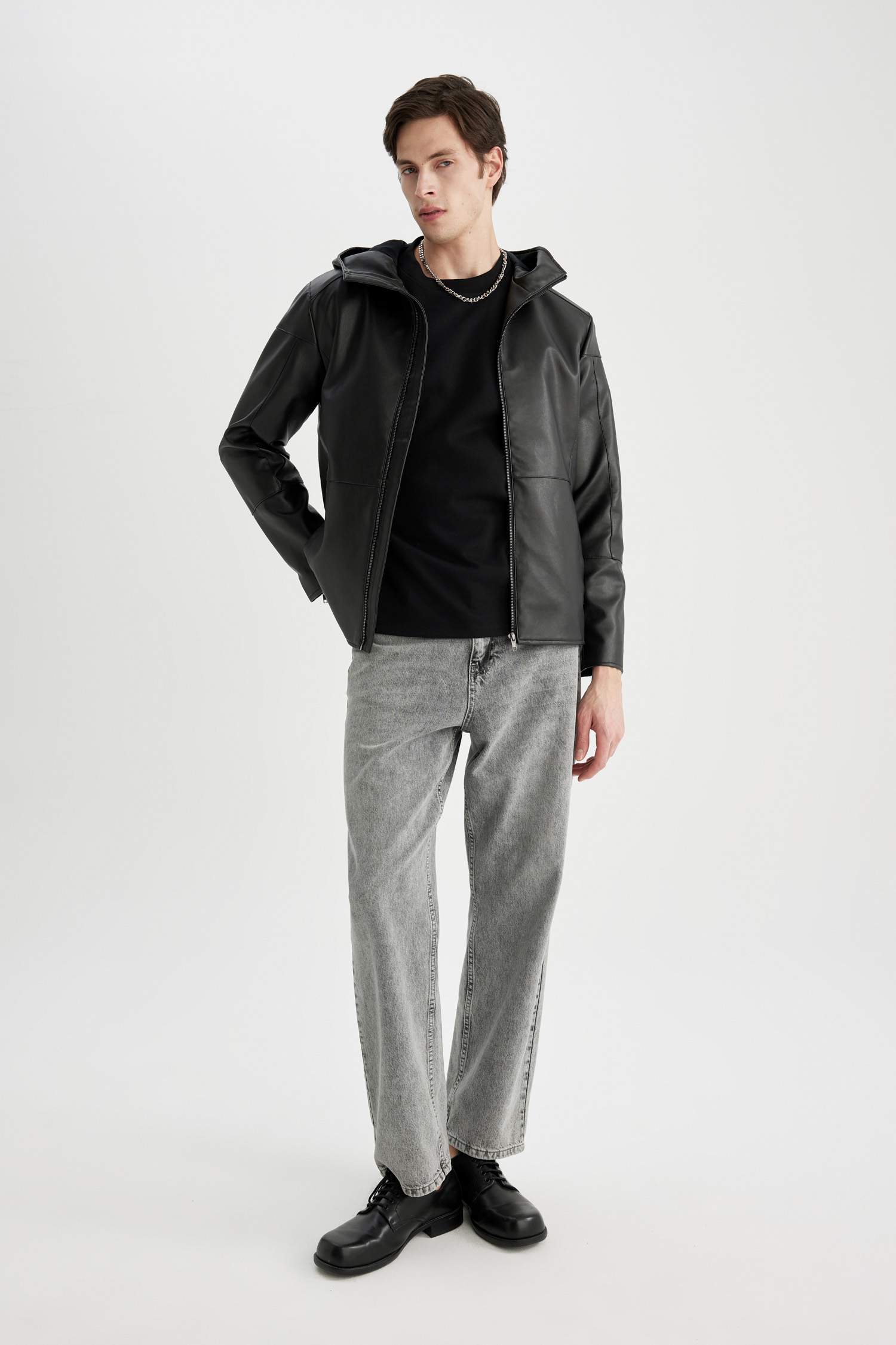 Slim Fit Faux Leather Jacket