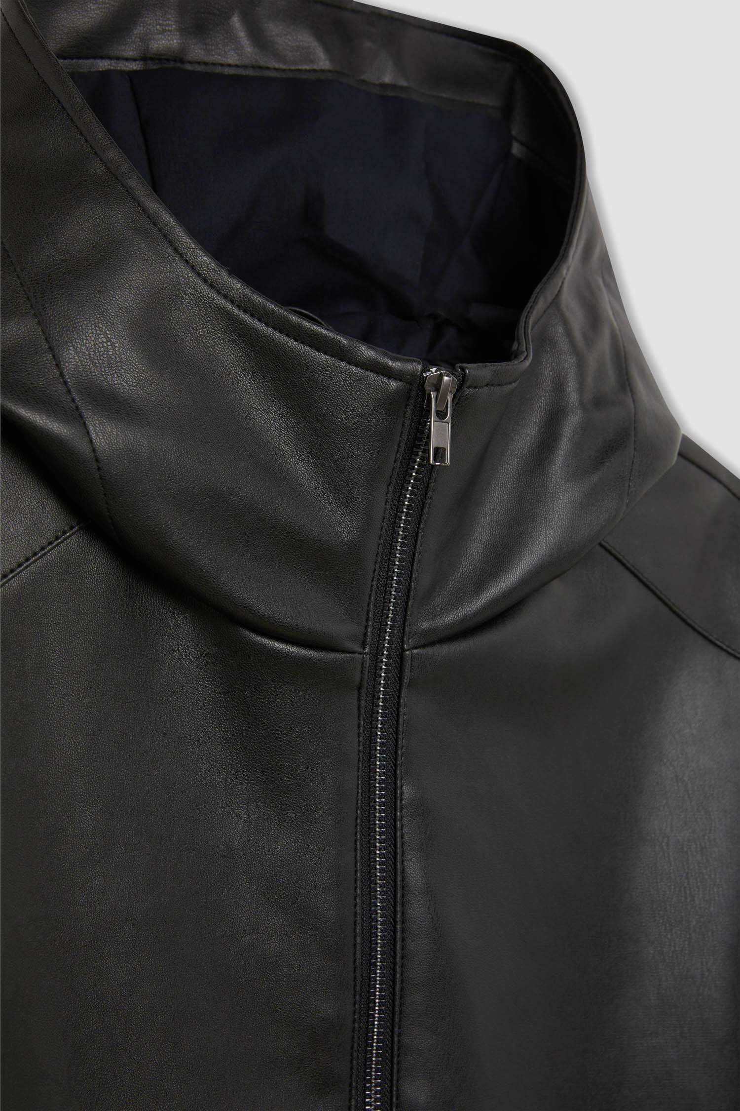 Slim Fit Faux Leather Jacket