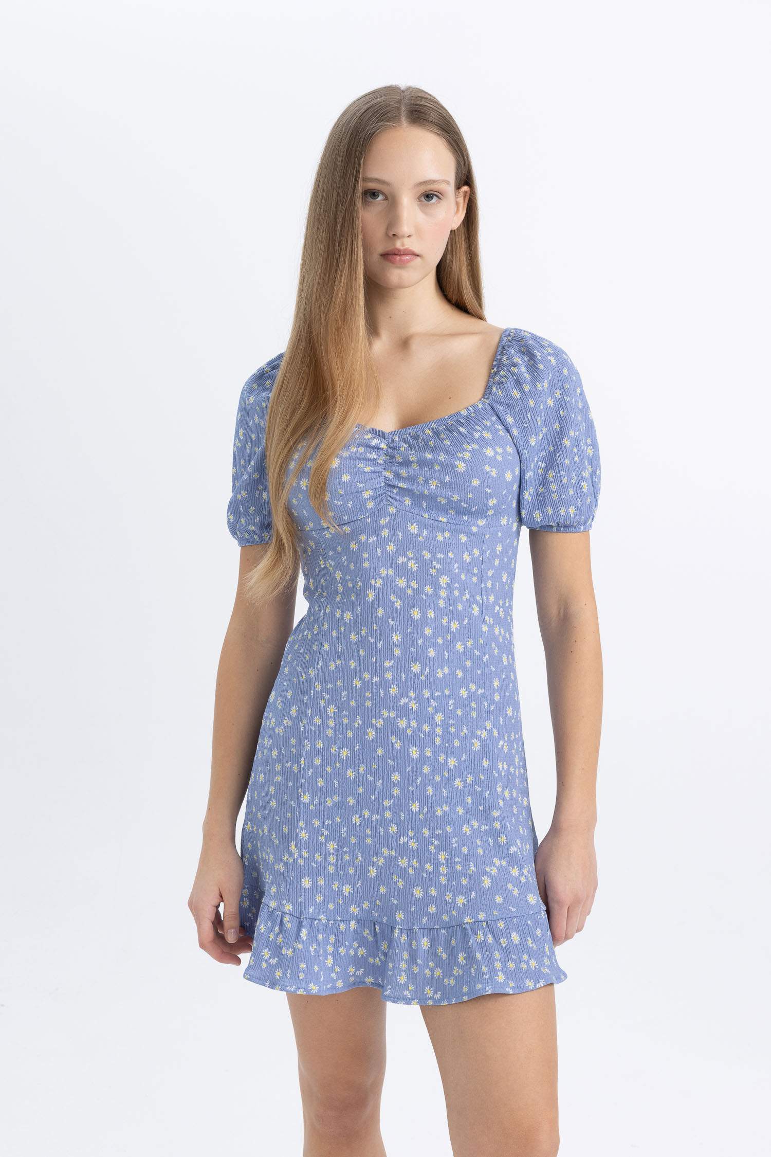 فستان قصير نص كم منسوج بقصة A