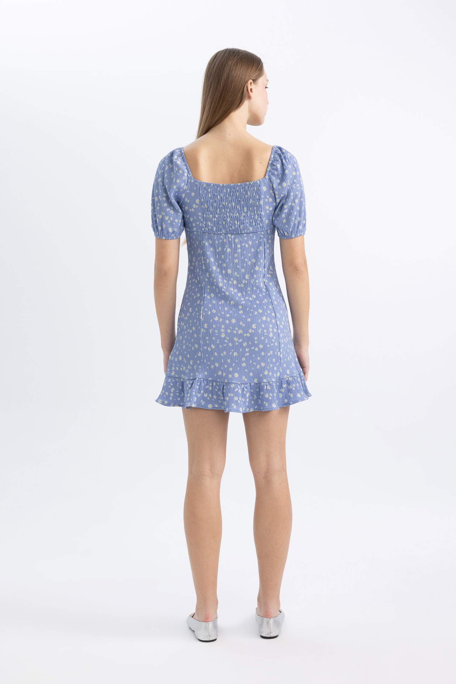 فستان قصير نص كم منسوج بقصة A