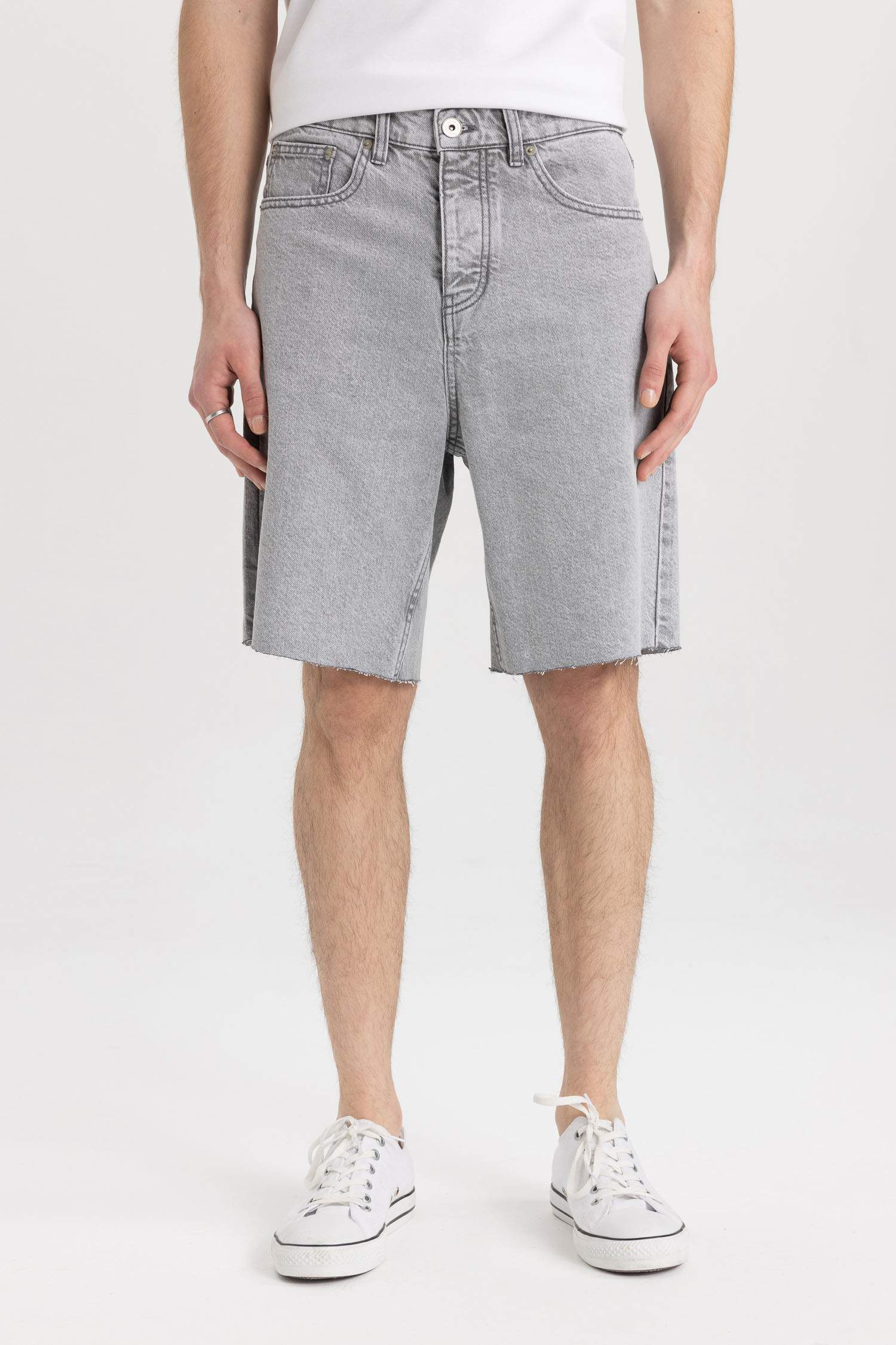 Loose Fit Denim Bermuda Shorts