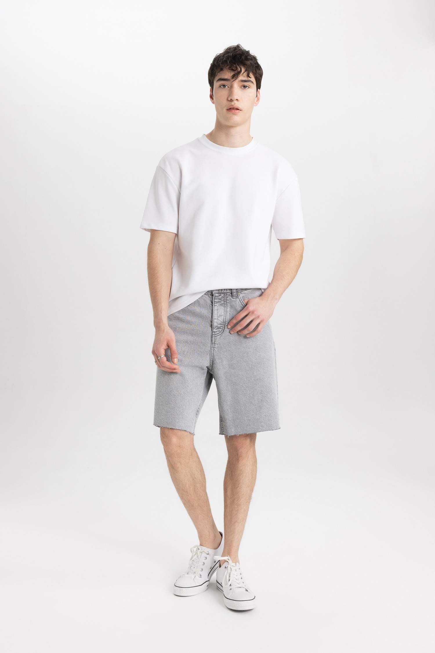 Loose Fit Denim Bermuda Shorts