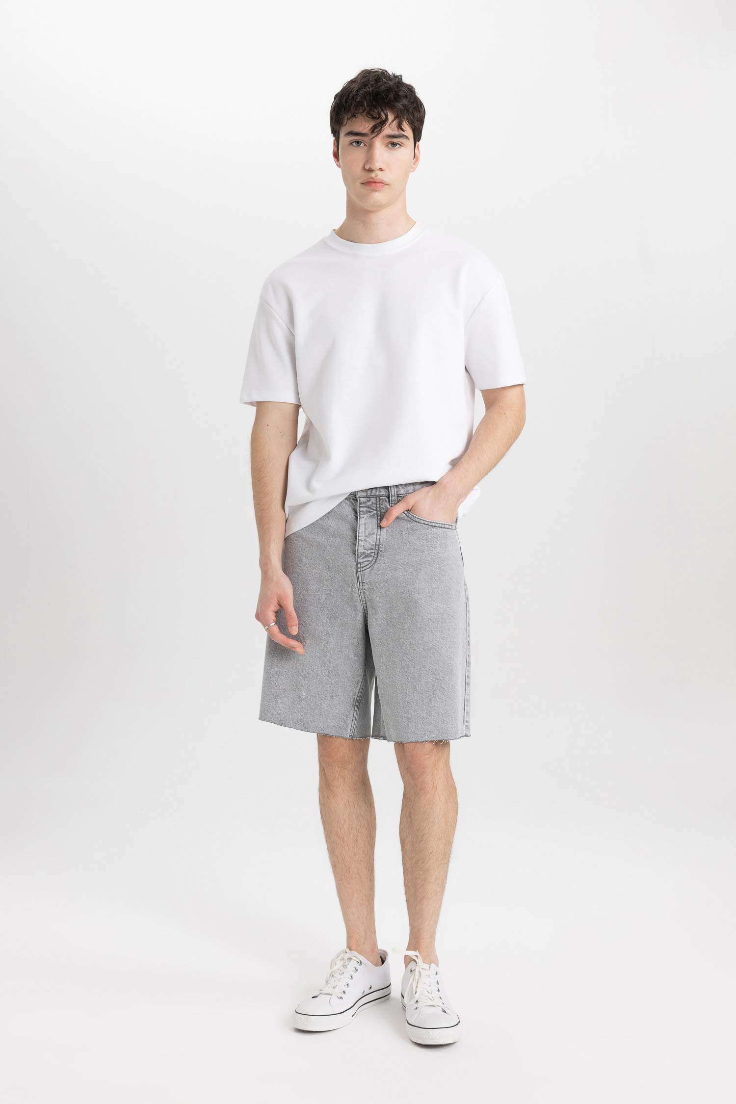 Loose Fit Denim Bermuda Shorts