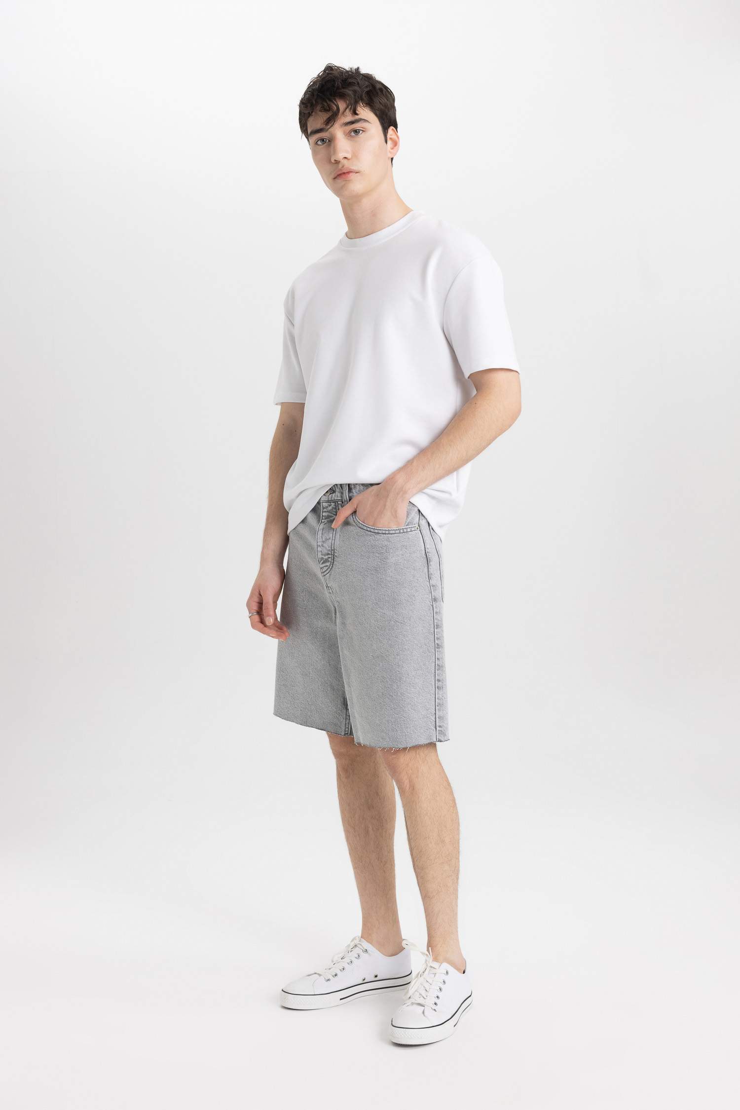 Loose Fit Denim Bermuda Shorts