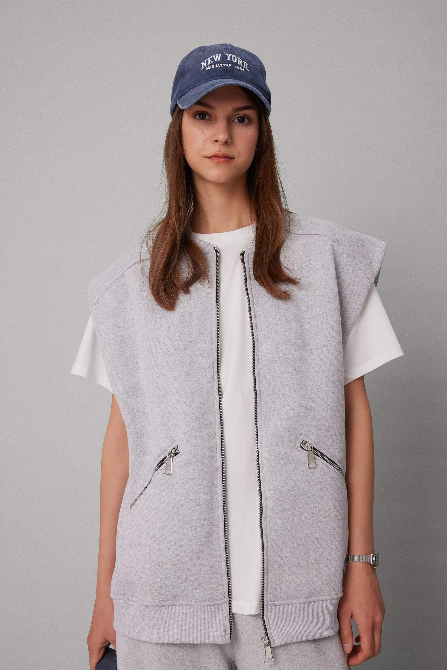 Kolej Yaka Basic Düz Fermuarlı Cepli İçi Yumuşak Tüylü Kolsuz Bomber Hırka