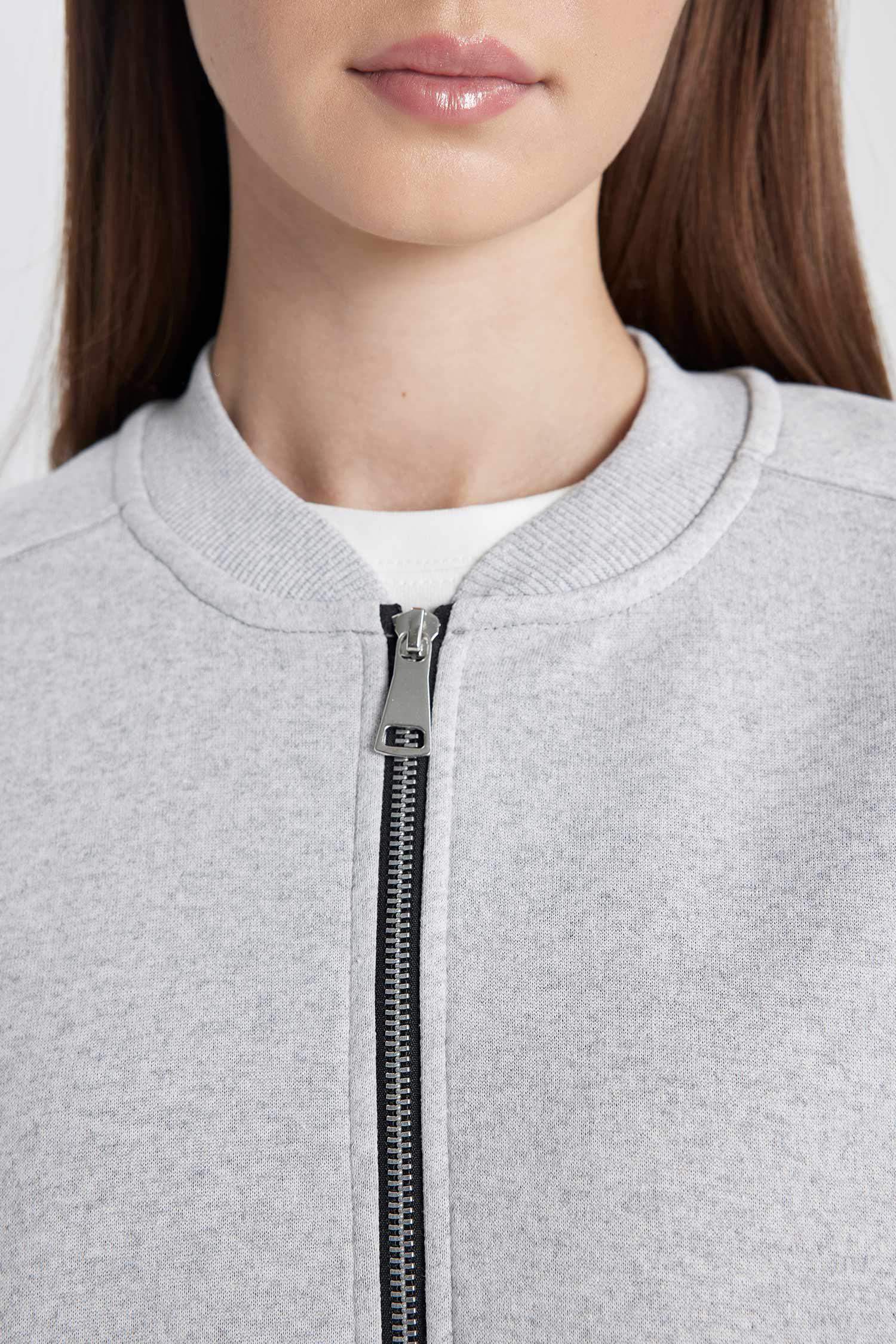 Kolej Yaka Basic Düz Fermuarlı Cepli İçi Yumuşak Tüylü Kolsuz Bomber Hırka