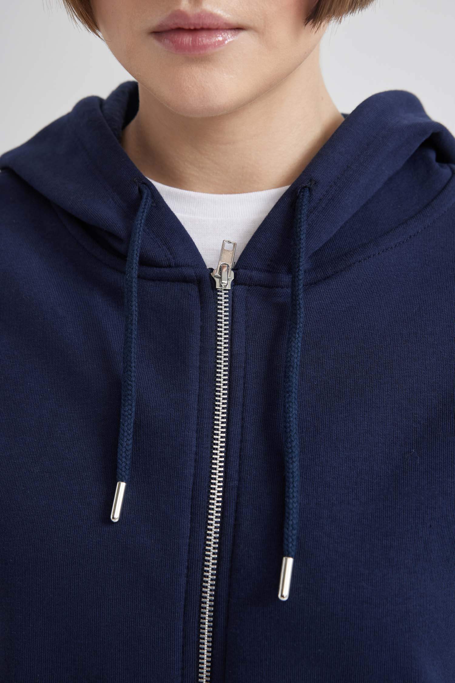 Relax Fit Hooded Pocket Basic Zippered Sweatshirt