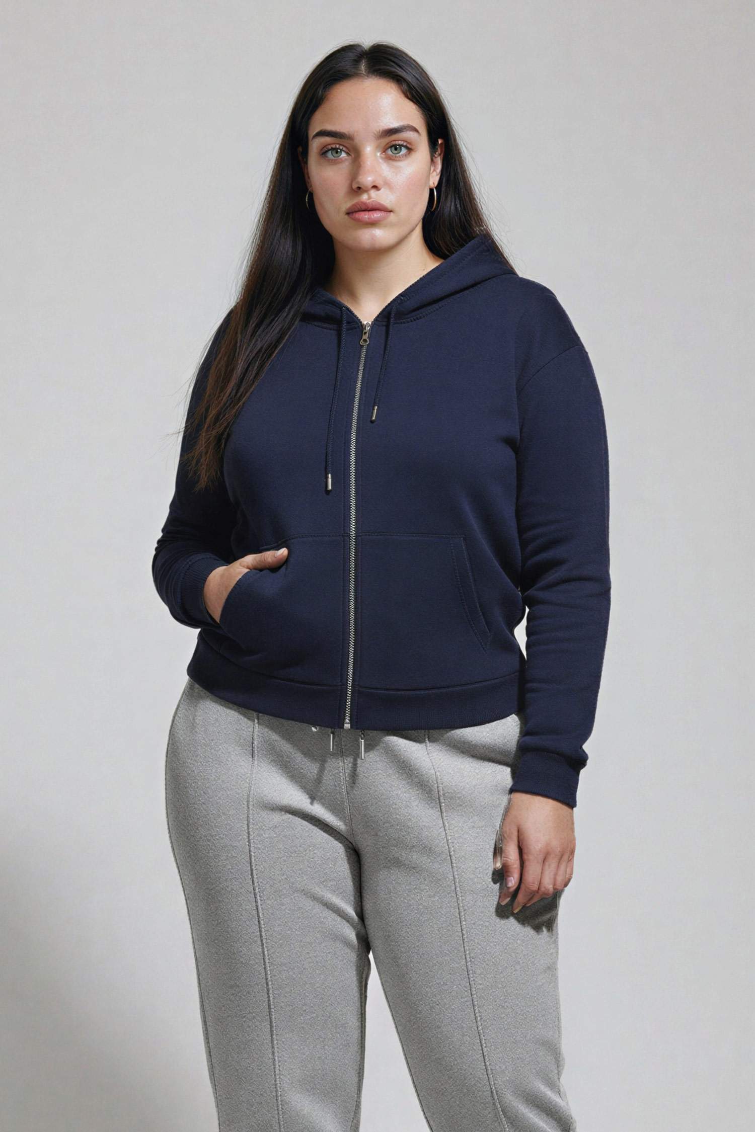 Relax Fit Kapüşonlu Cepli Basic Düz Fermuarlı Sweatshirt