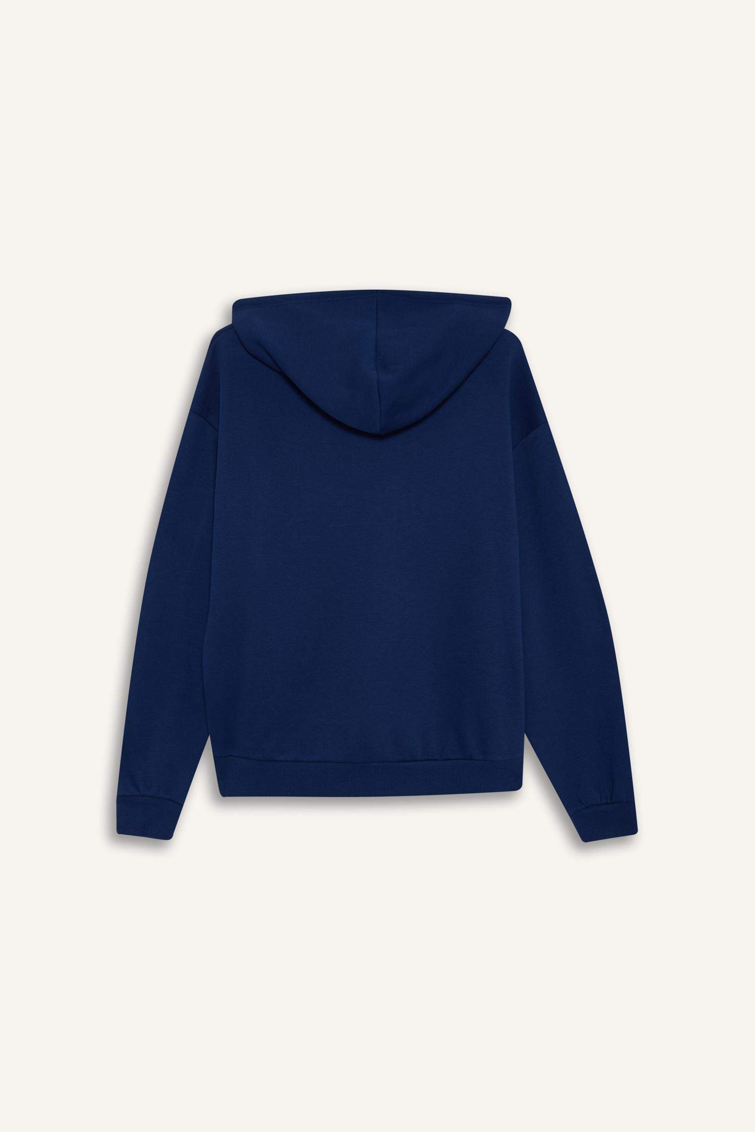 Relax Fit Kapüşonlu Cepli Basic Düz Fermuarlı Sweatshirt