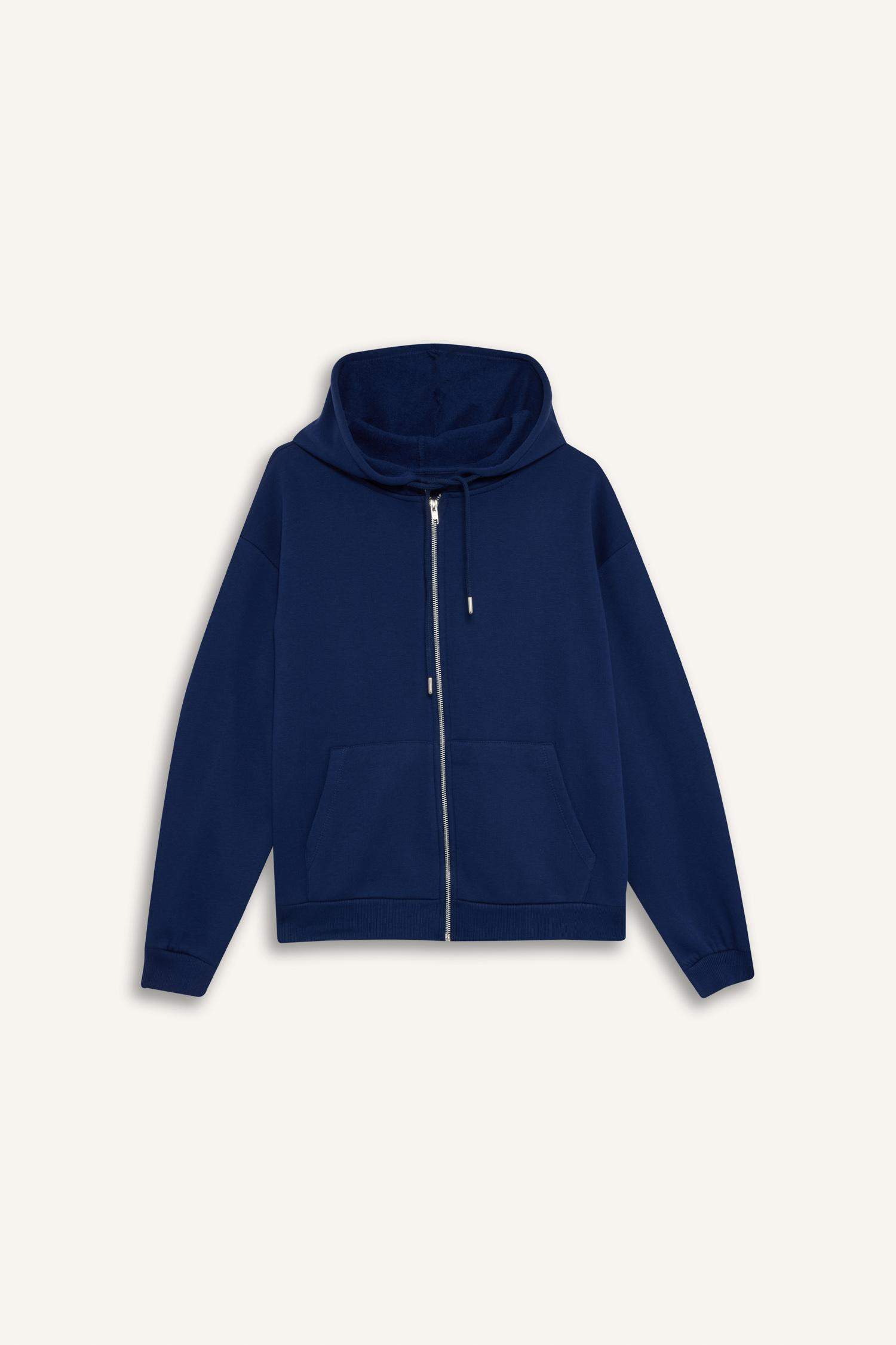 Relax Fit Hooded Pocket Basic Zippered Sweatshirt