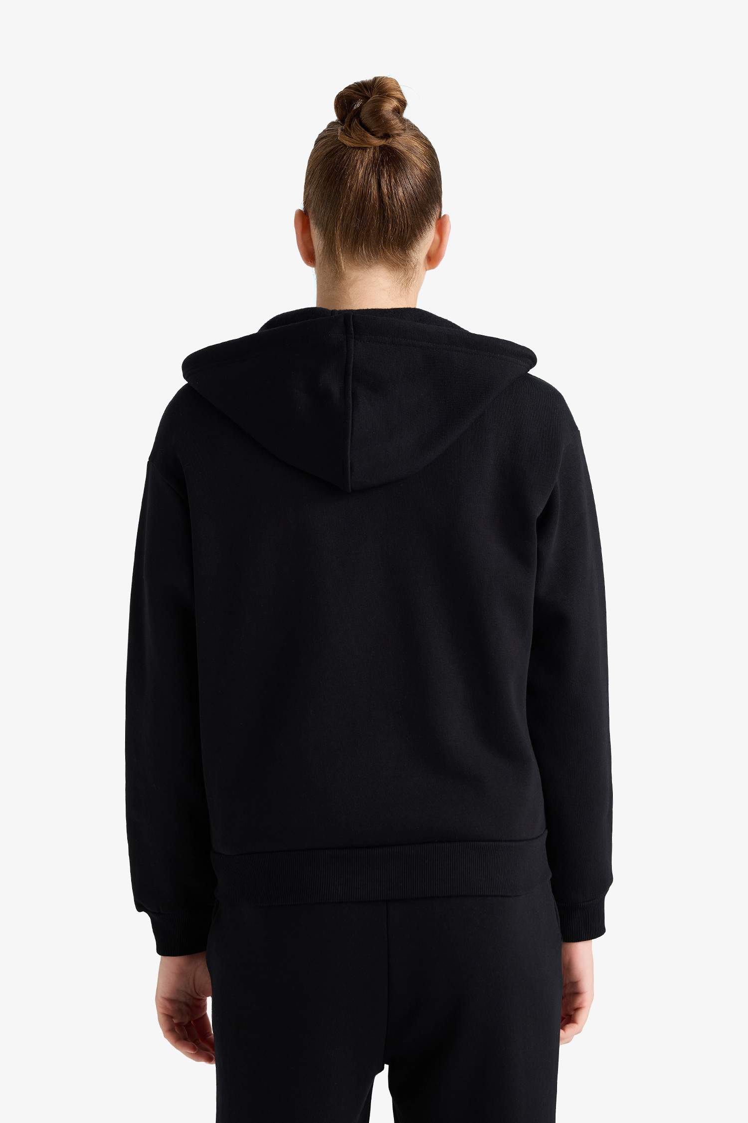 Relax Fit Kapüşonlu Basic Düz Kalın Fermuarlı Sweatshirt