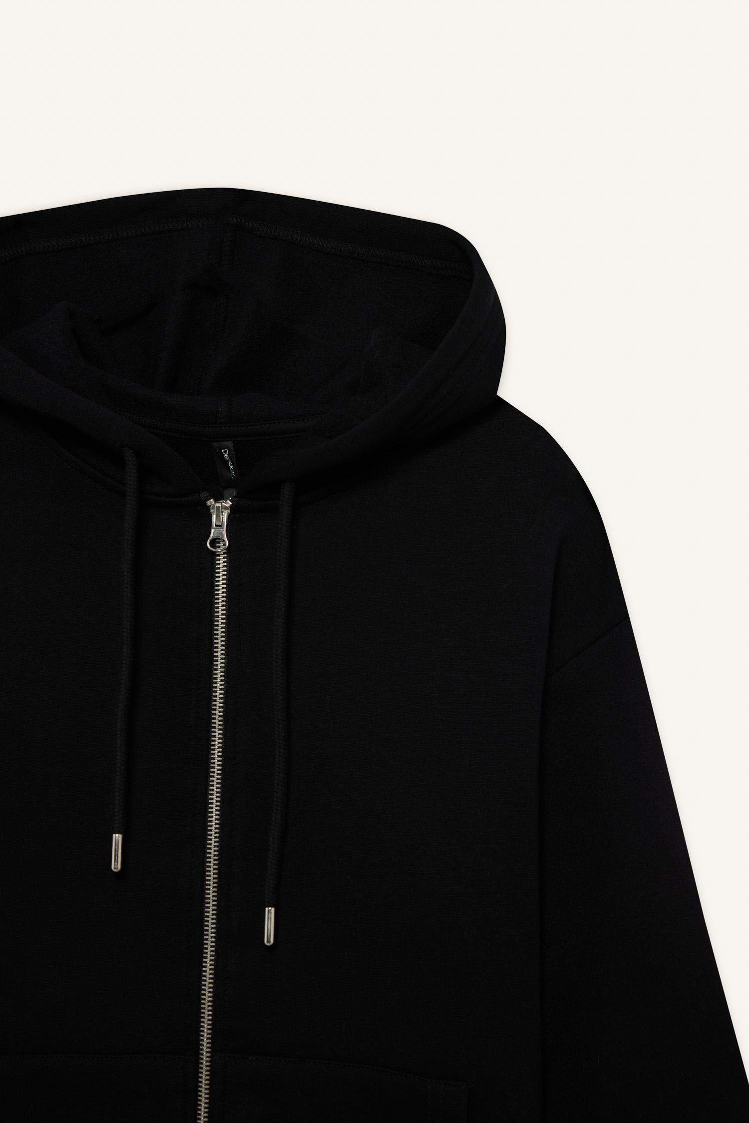 Relax Fit Kapüşonlu Basic Düz Kalın Fermuarlı Sweatshirt