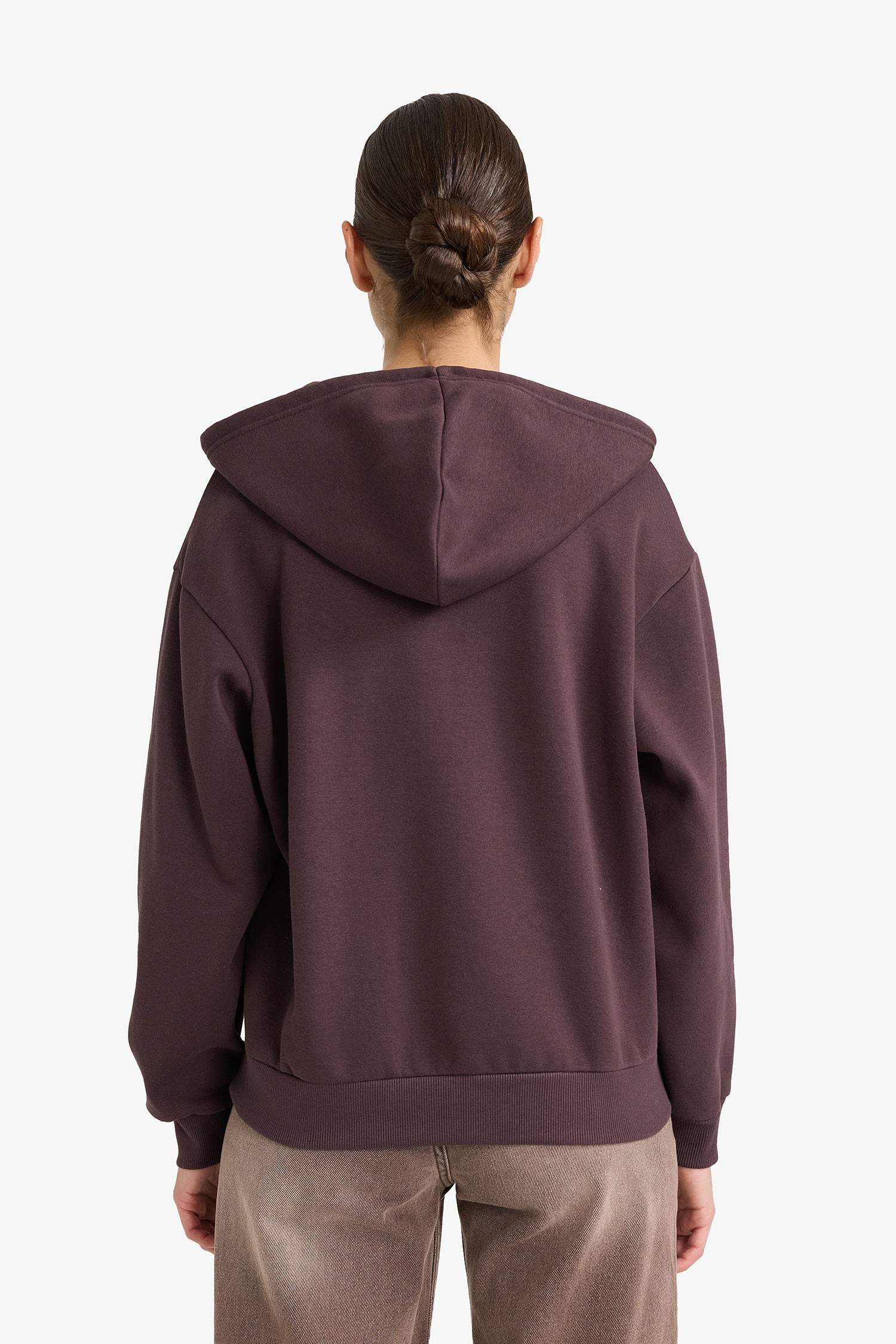 Relax Fit Kapüşonlu Basic Düz Kalın Fermuarlı Sweatshirt