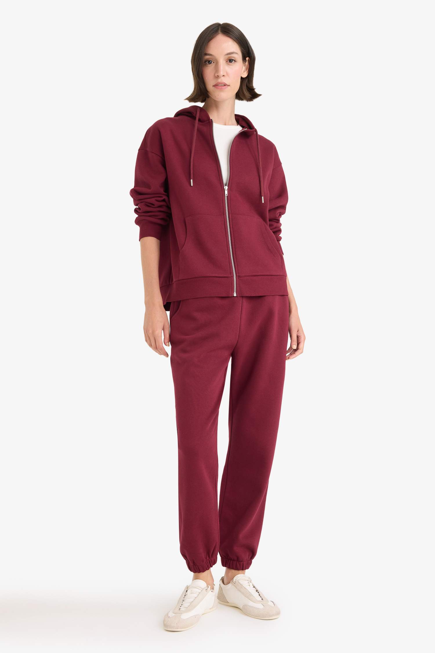 Relax Fit Hooded Basic Thick Sweatshirt Fabric Cardigan