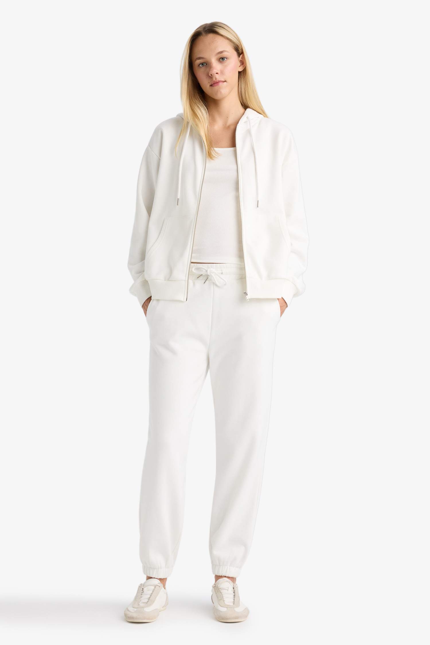 Relax Fit Hooded Basic Thick Zippered Sweatshirt