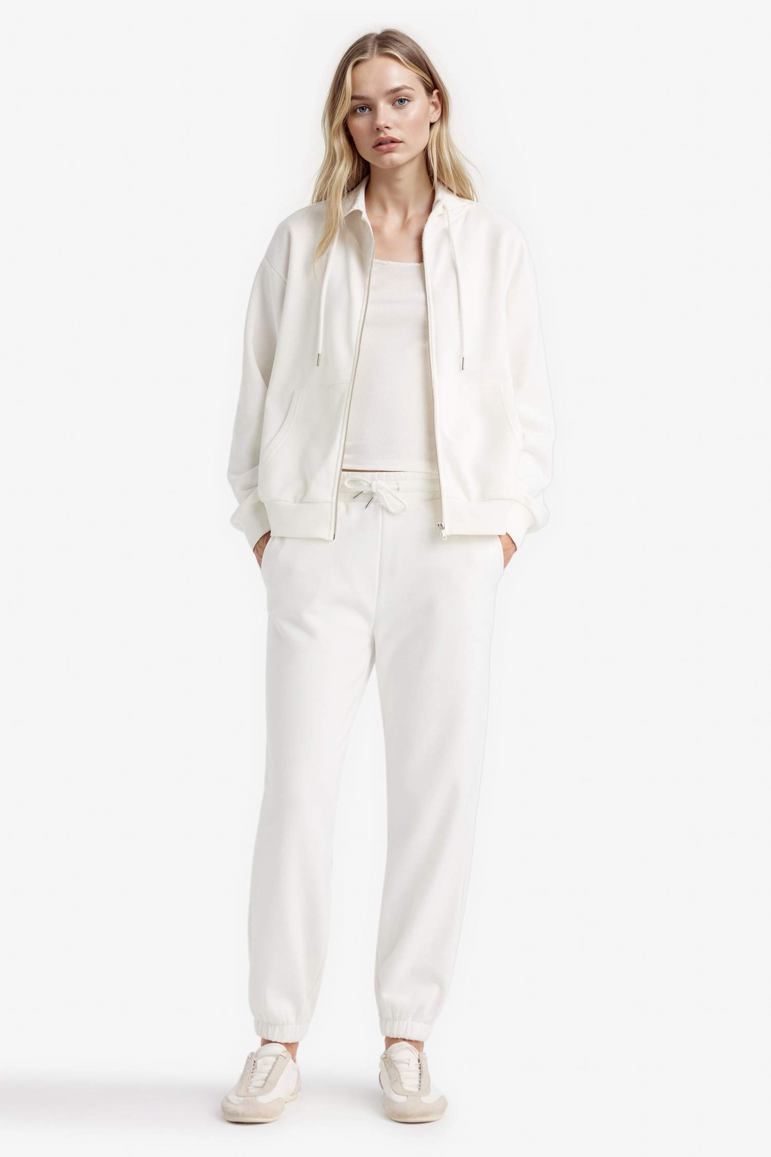 Relax Fit Kapüşonlu Cepli Basic Düz Fermuarlı Sweatshirt