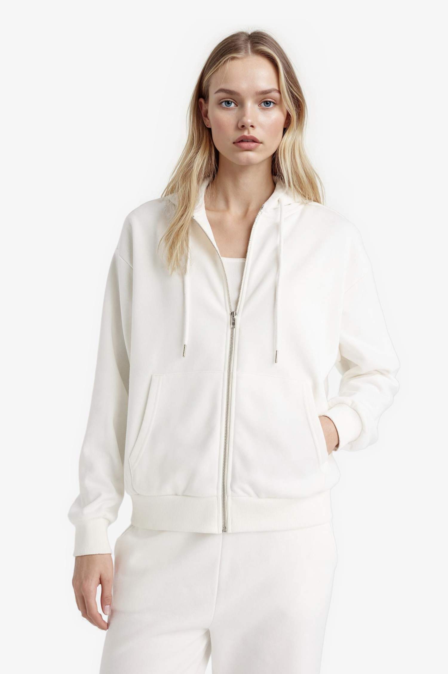 Relax Fit Kapüşonlu Cepli Basic Düz Fermuarlı Sweatshirt