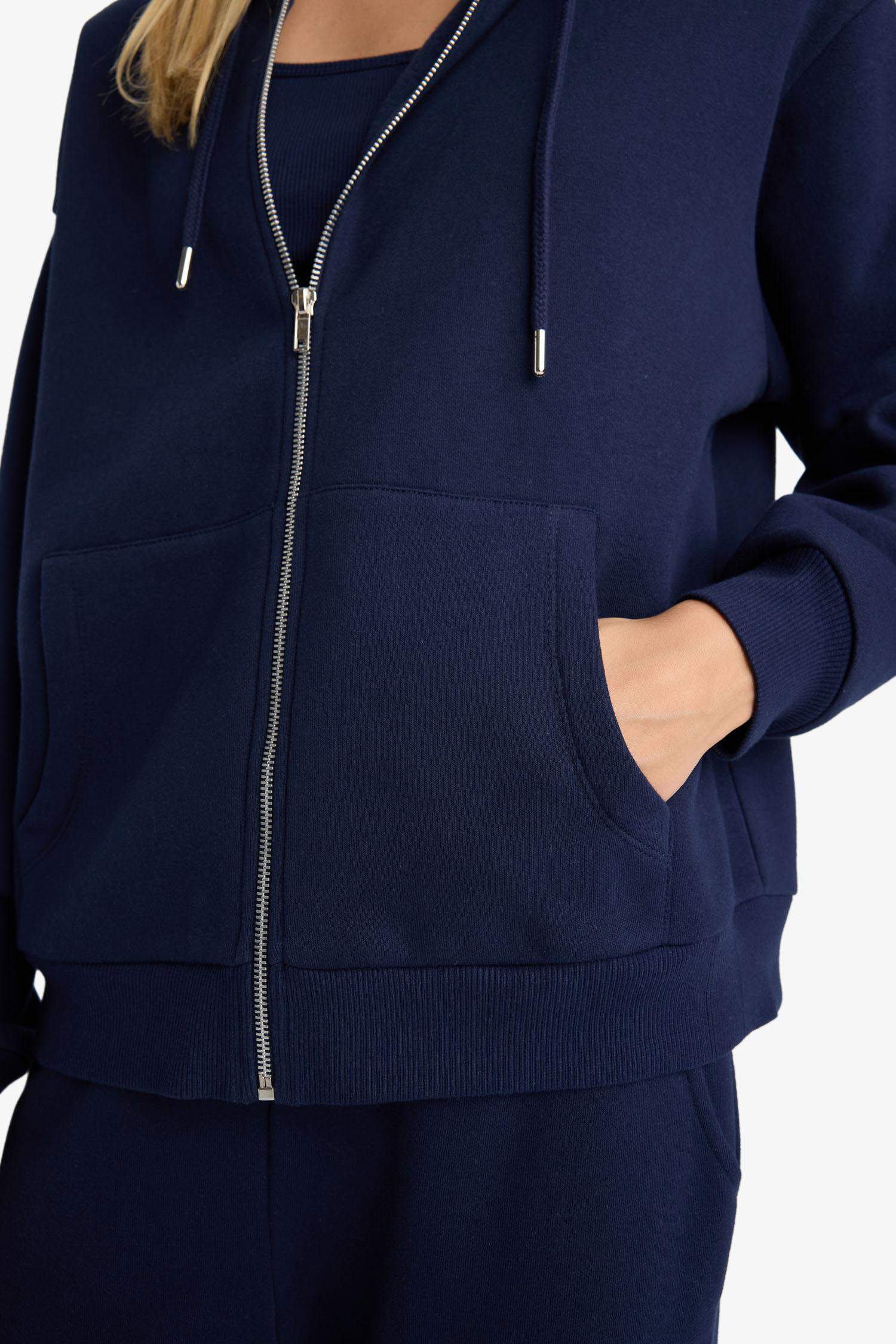 Relax Fit Hooded Basic Thick Sweatshirt Fabric Cardigan