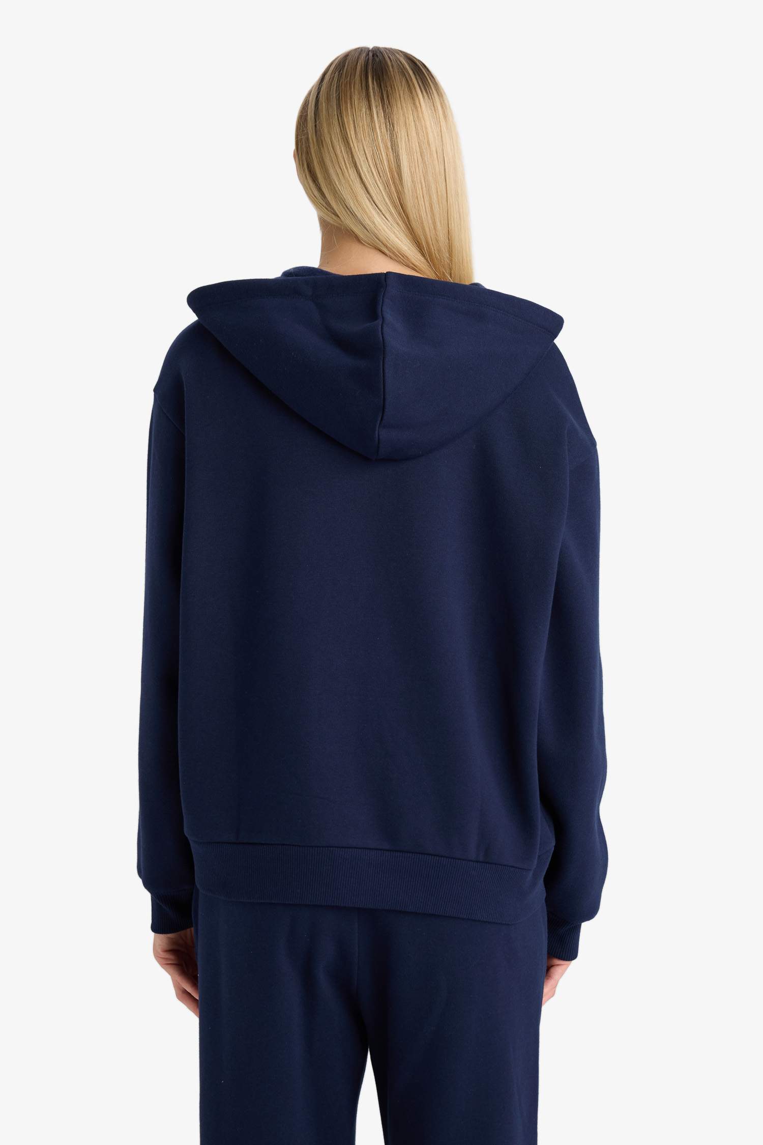 Relax Fit Hooded Basic Thick Sweatshirt Fabric Cardigan