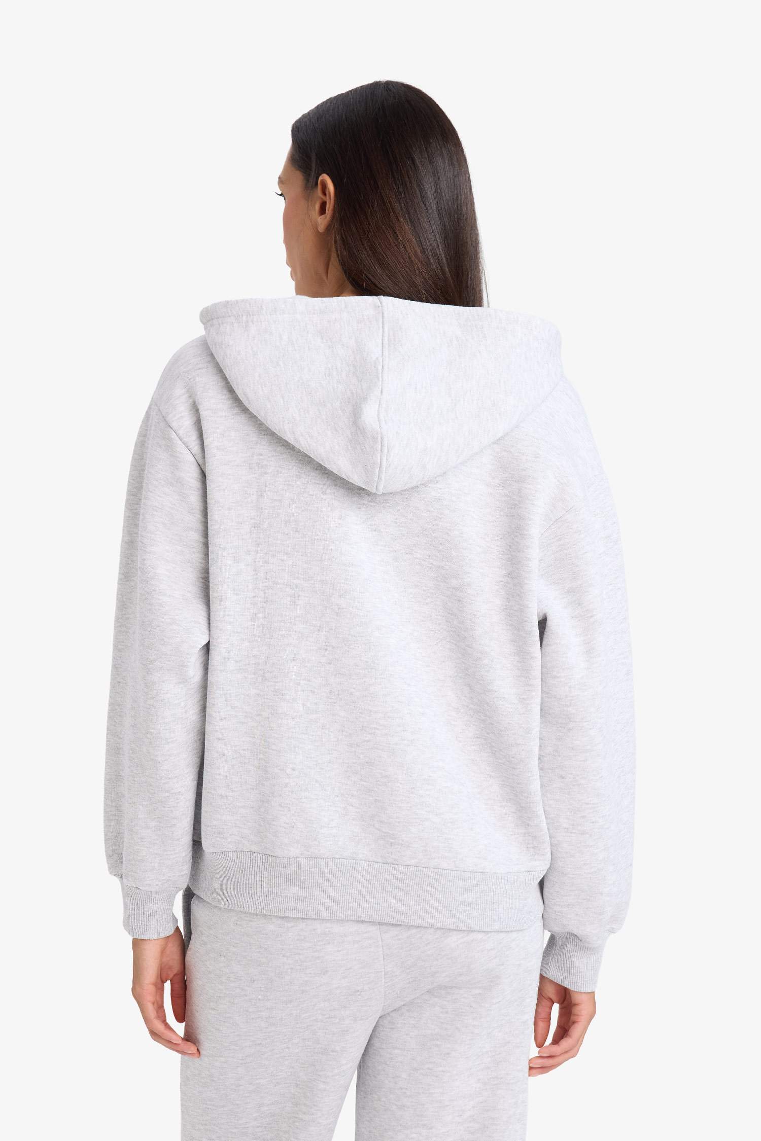 Relax Fit Kapüşonlu Basic Düz Kalın Fermuarlı Sweatshirt