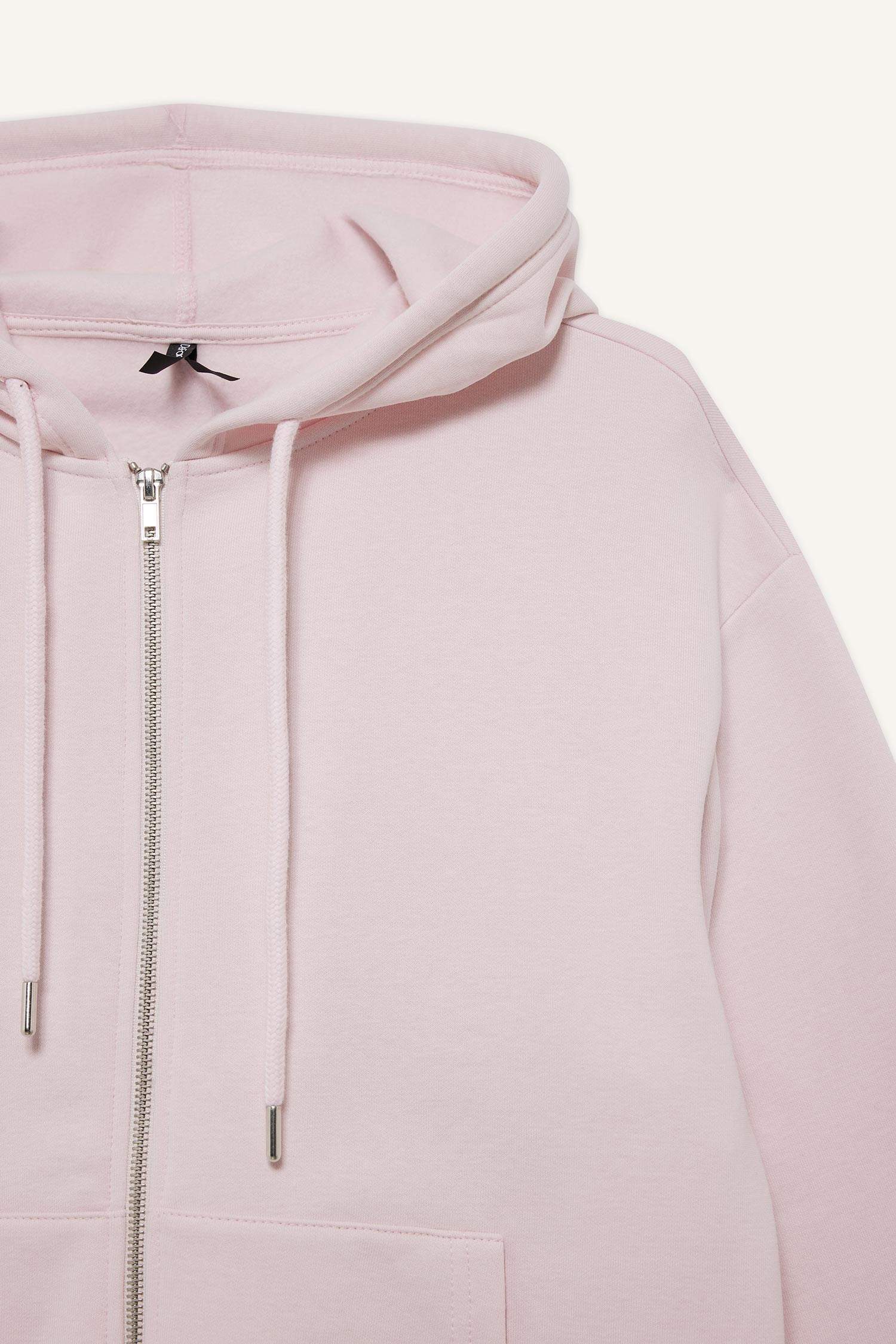 Relax Fit Kapüşonlu Cepli Basic Düz Fermuarlı Sweatshirt