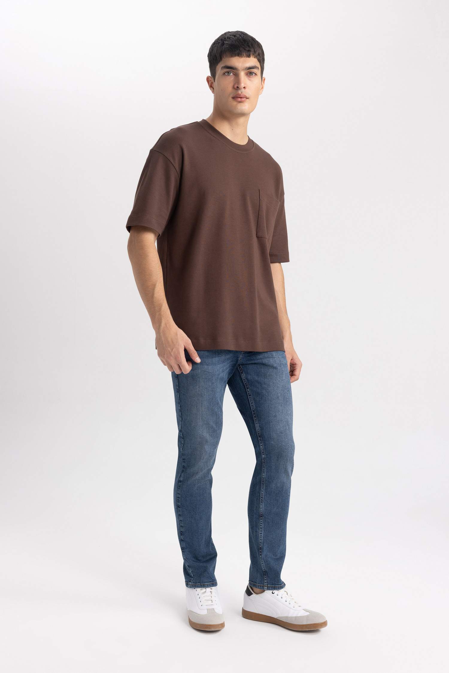 بنطلون جينز بيدرو سليم فيت بخصر عادي أزرق غامق