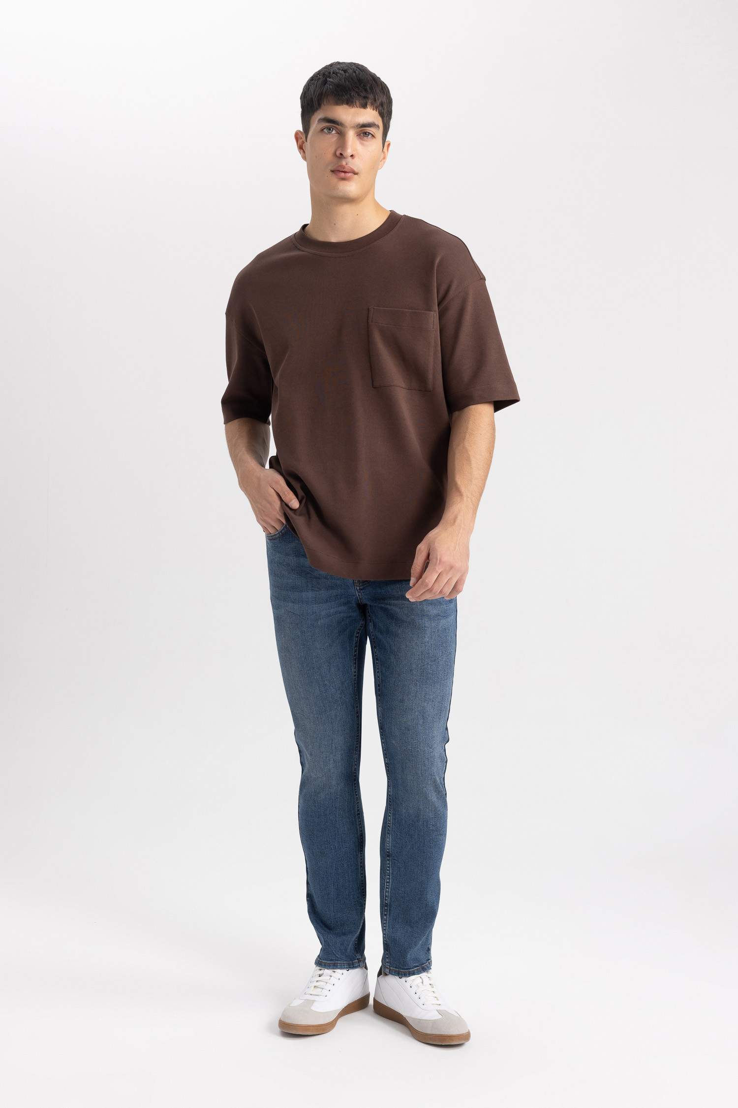 بنطلون جينز بيدرو سليم فيت بخصر عادي أزرق غامق